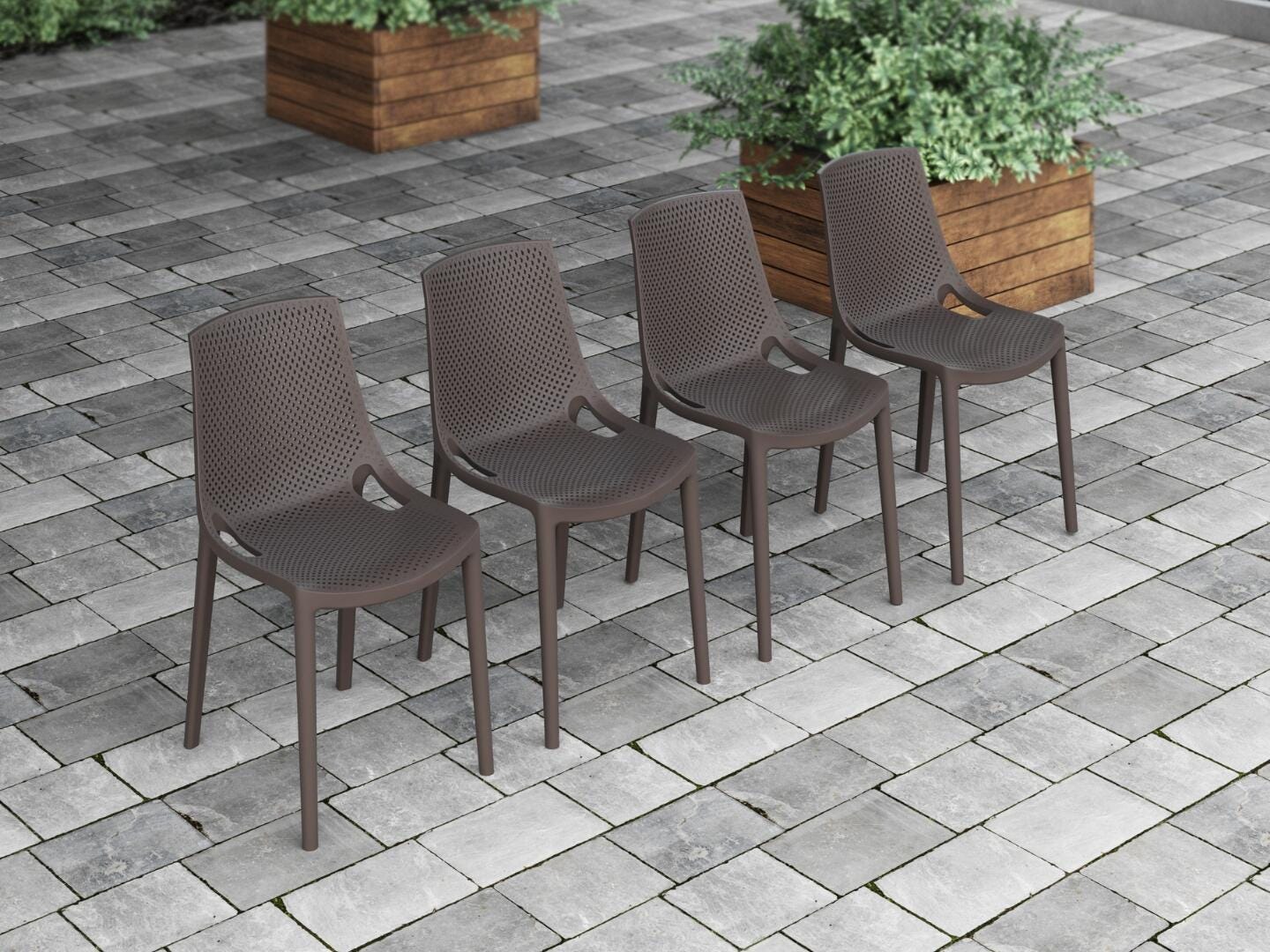 Amazonia Stack Outdoor Extendable Dining Table and 14 Chairs, Walnut/Dark Gray, large