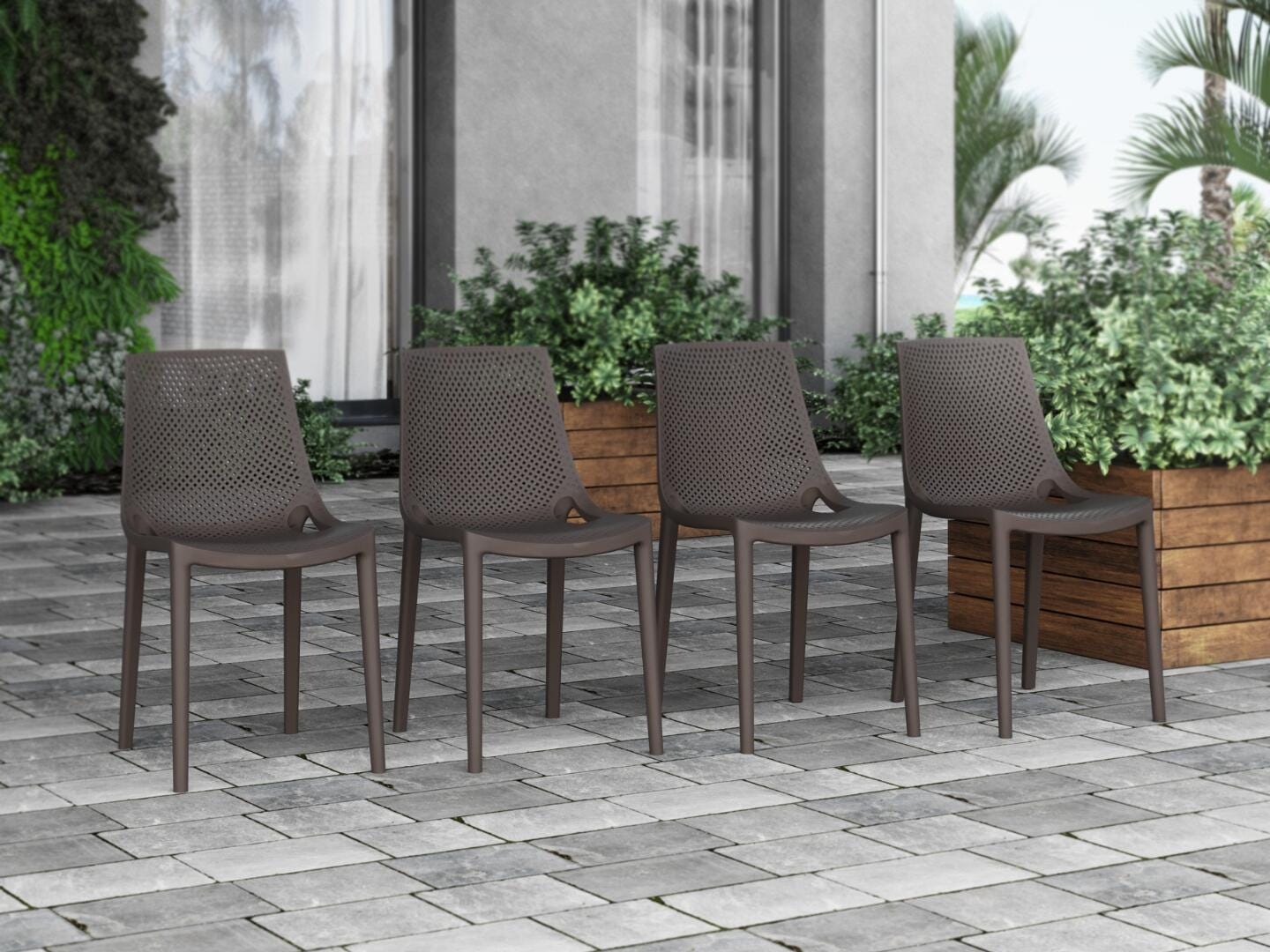 Amazonia Stack Outdoor Extendable Dining Table and 14 Chairs, Walnut/Dark Gray, large