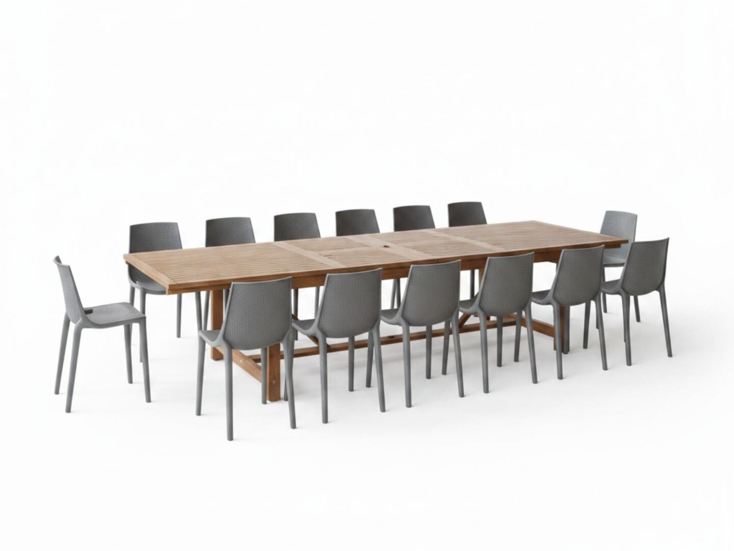 Amazonia Stack Outdoor Extendable Dining Table and 14 Chairs, Walnut/Light Gray, large