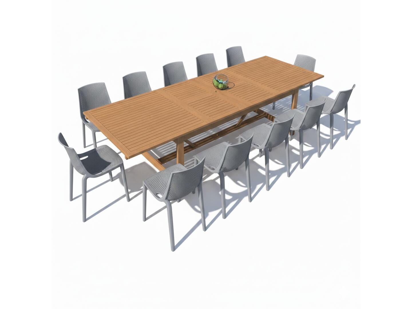 Amazonia Stack Outdoor Extendable Dining Table and 12 Chairs, Teak/Gray, large