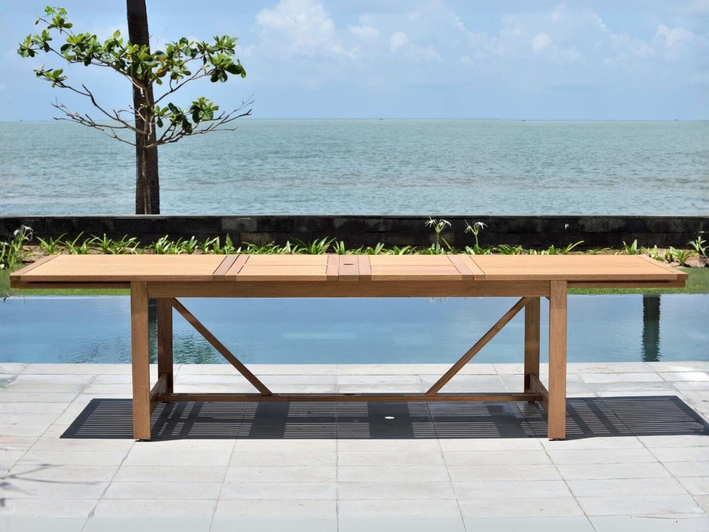 Amazonia Stack Outdoor Extendable Dining Table and 12 Chairs, Teak/Gray, large