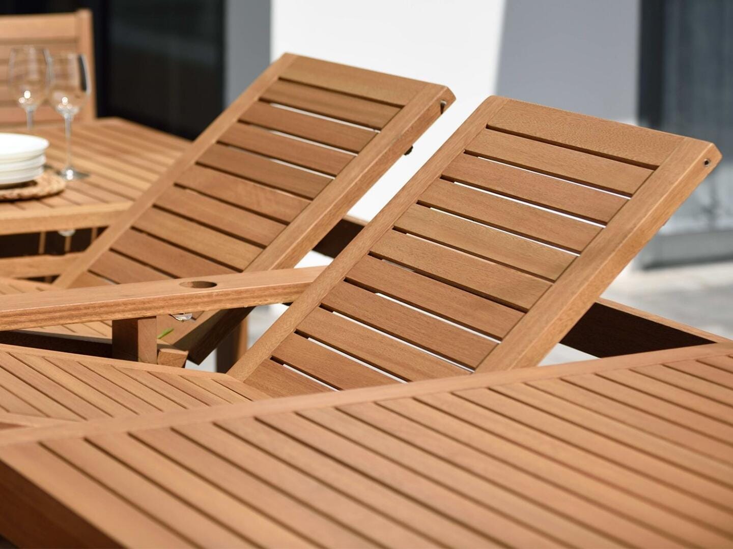 Amazonia Stack Outdoor Extendable Dining Table and 12 Chairs, Teak/Gray, large