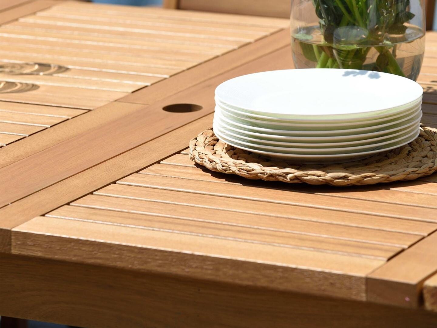 Amazonia Stack Outdoor Extendable Dining Table and 12 Chairs, Teak/Gray, large