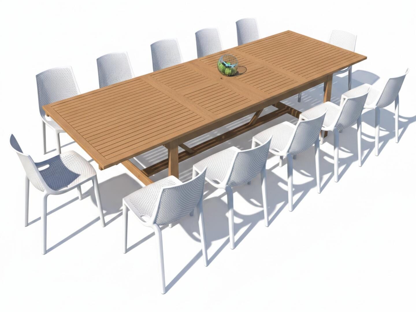 Amazonia Stack Outdoor Extendable Dining Table and 12 Chairs, White/Brown, large