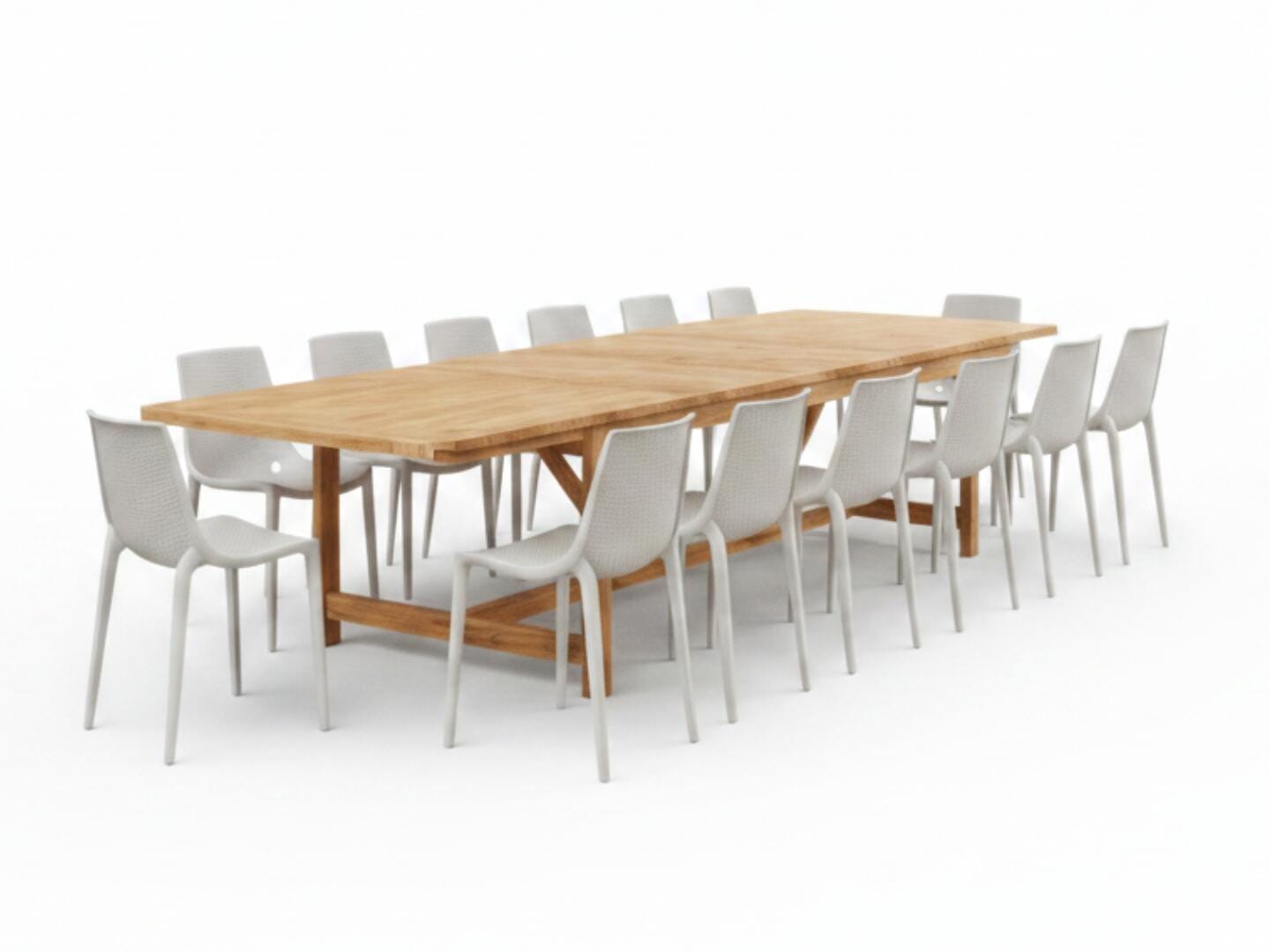 Amazonia Stack Outdoor Extendable Dining Table and 14 Chairs, Light Oak/Gray, large