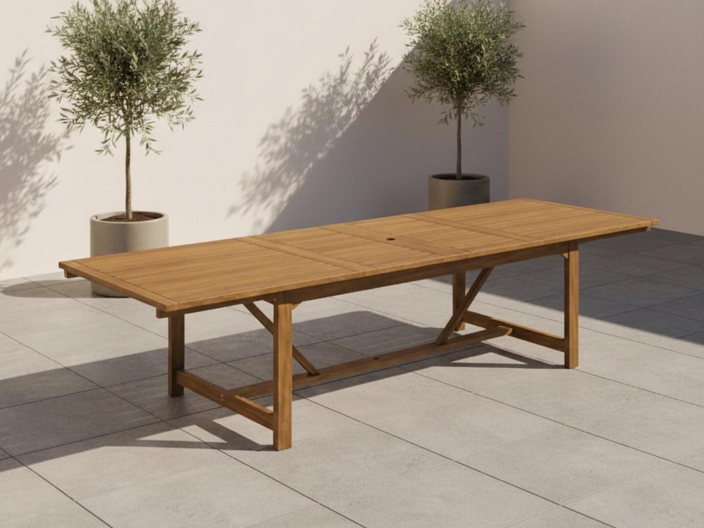 Amazonia Stack Outdoor Extendable Dining Table and 14 Chairs, Light Oak/Gray, large