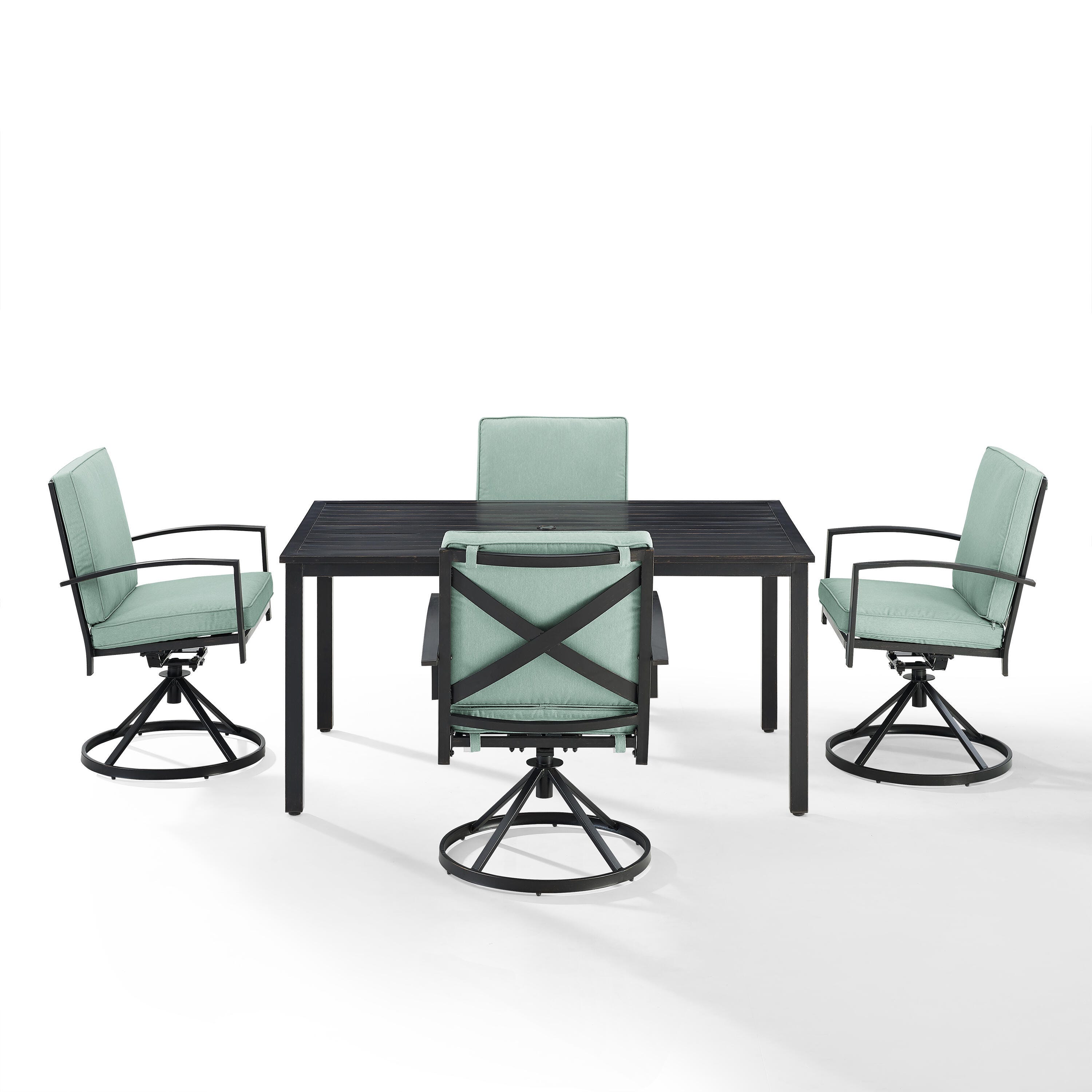 Kaplan Outdoor Dining Table with 4 Swivel Chairs, Mist, large