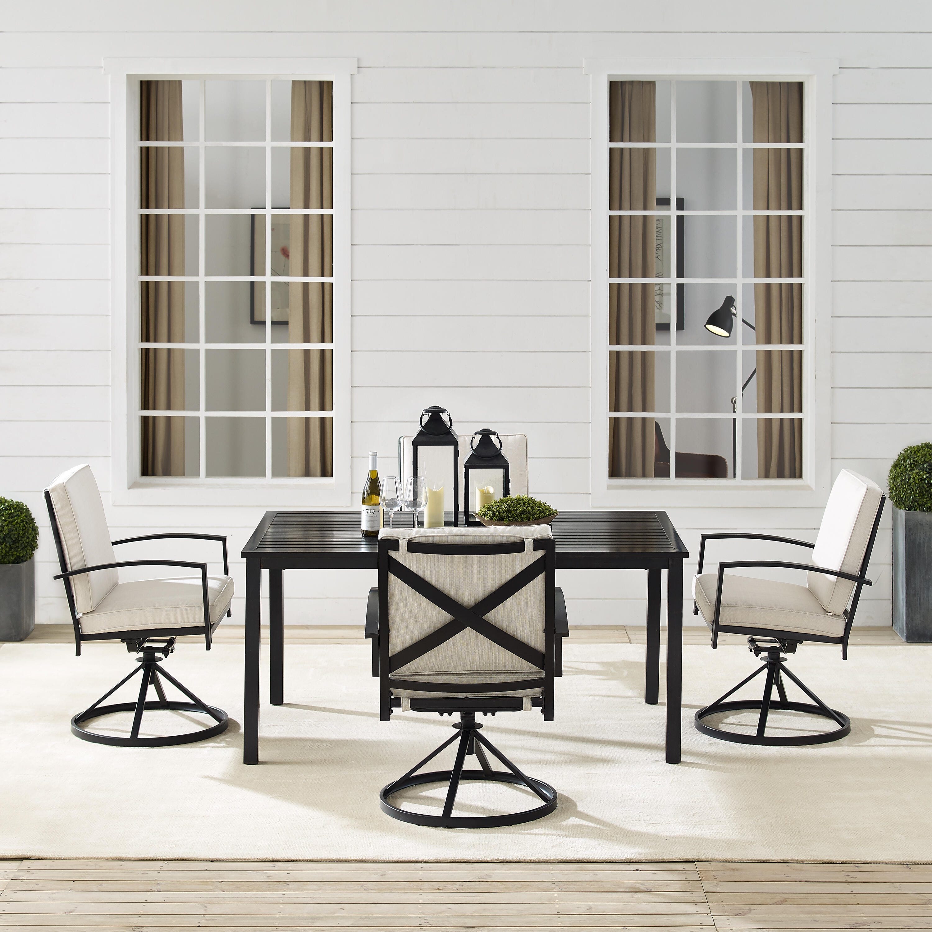 Kaplan Outdoor Dining Table with 4 Swivel Chairs, Oatmeal, large