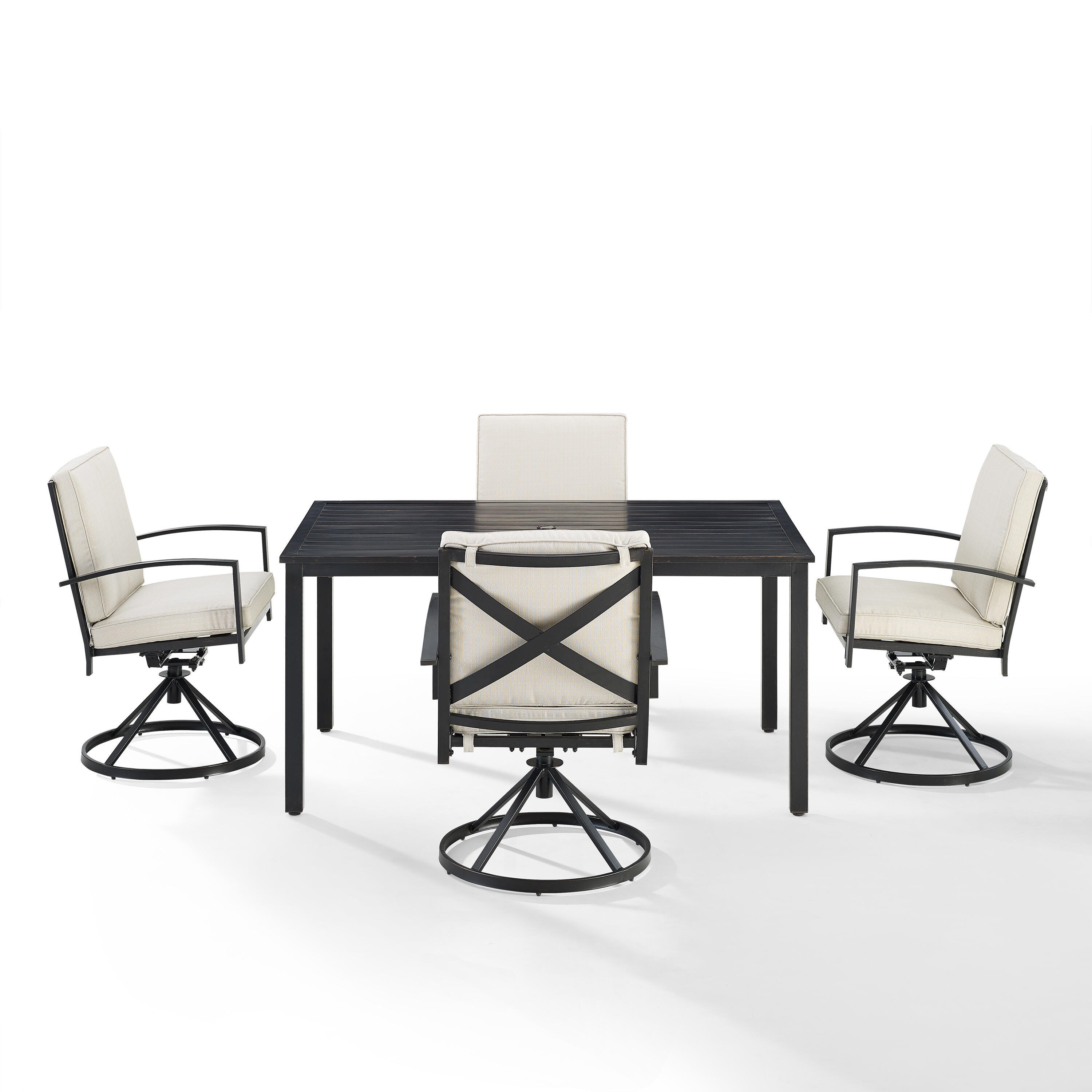 Kaplan Outdoor Dining Table with 4 Swivel Chairs, Oatmeal, large