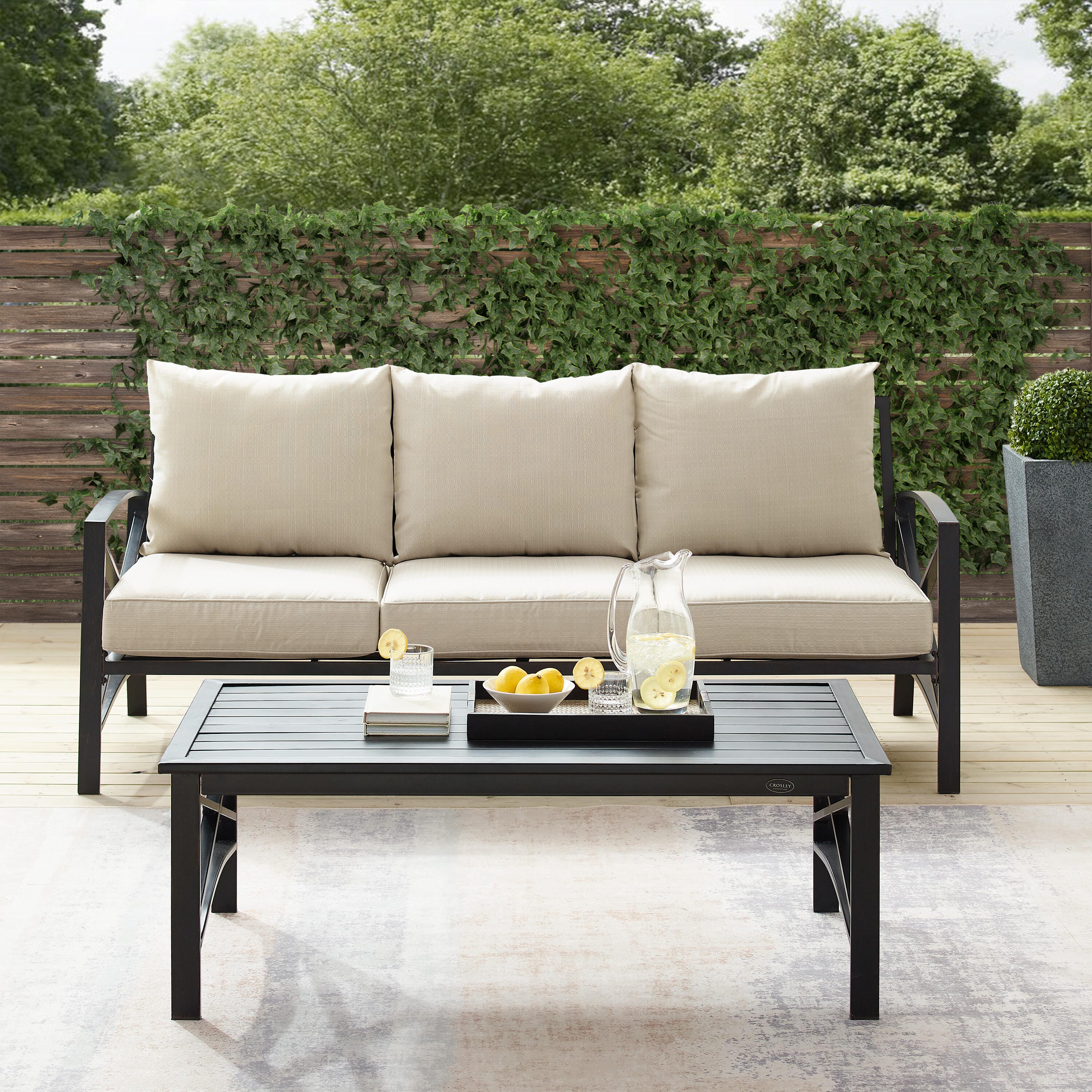Kaplan Outdoor Sofa and Coffee Table, Oatmeal, large