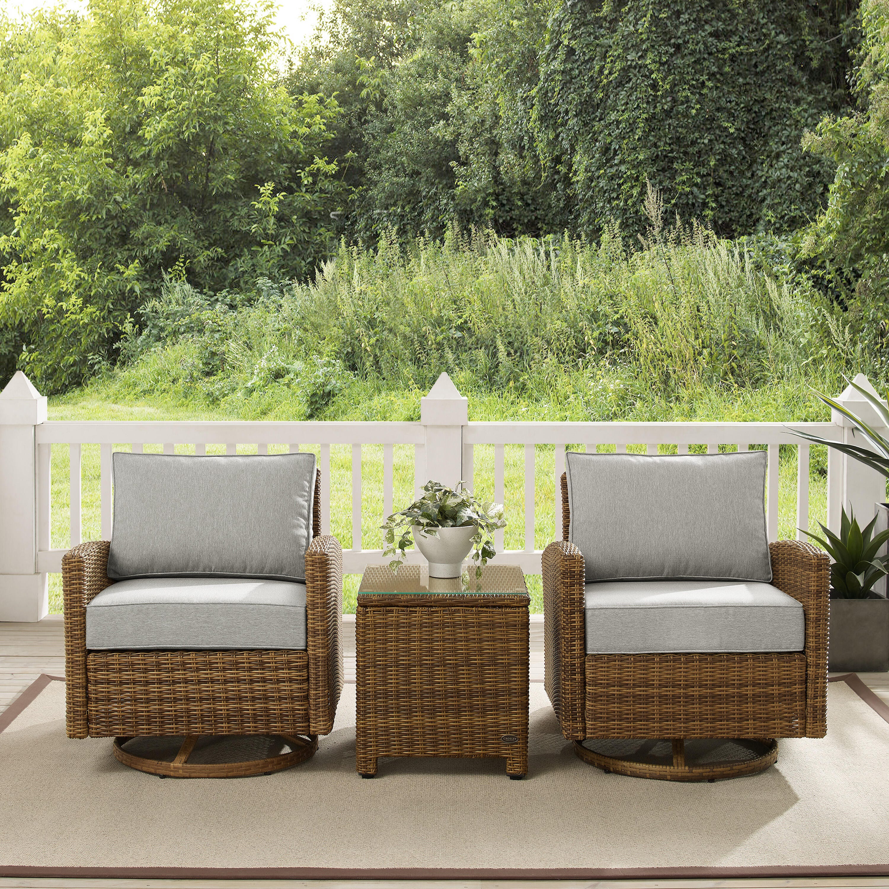Bradenton Outdoor Swivel Rocker Chairs with End Table, Gray, large