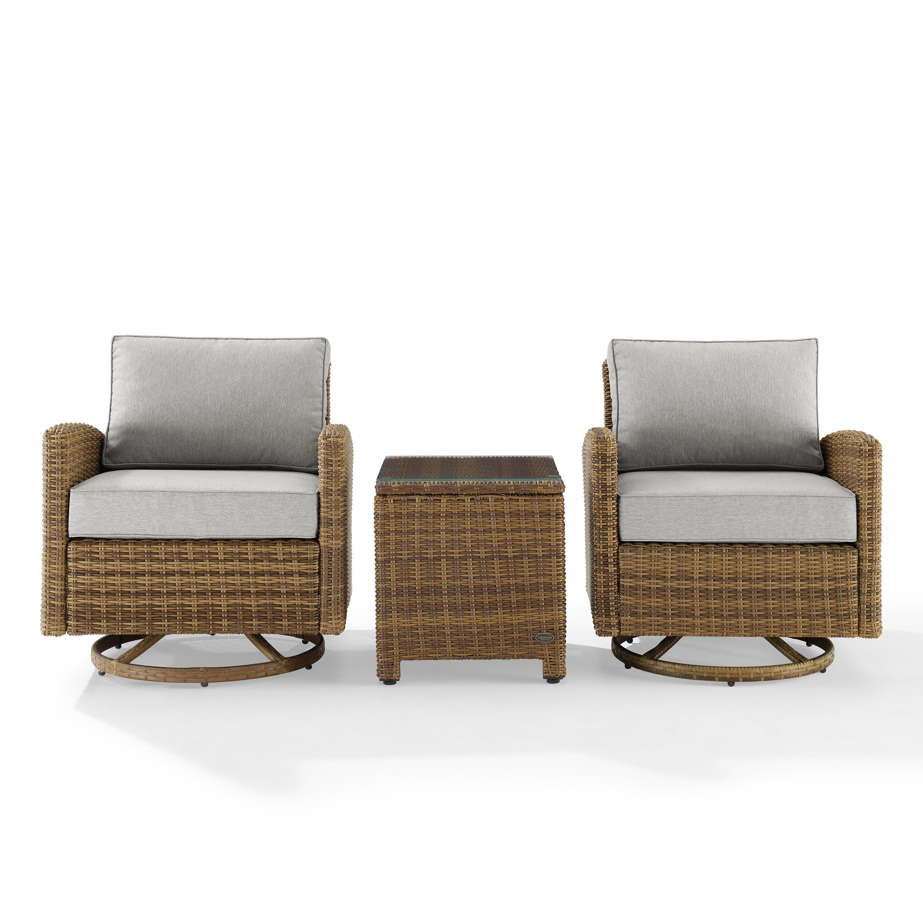 Bradenton Outdoor Swivel Rocker Chairs with End Table, Gray, large