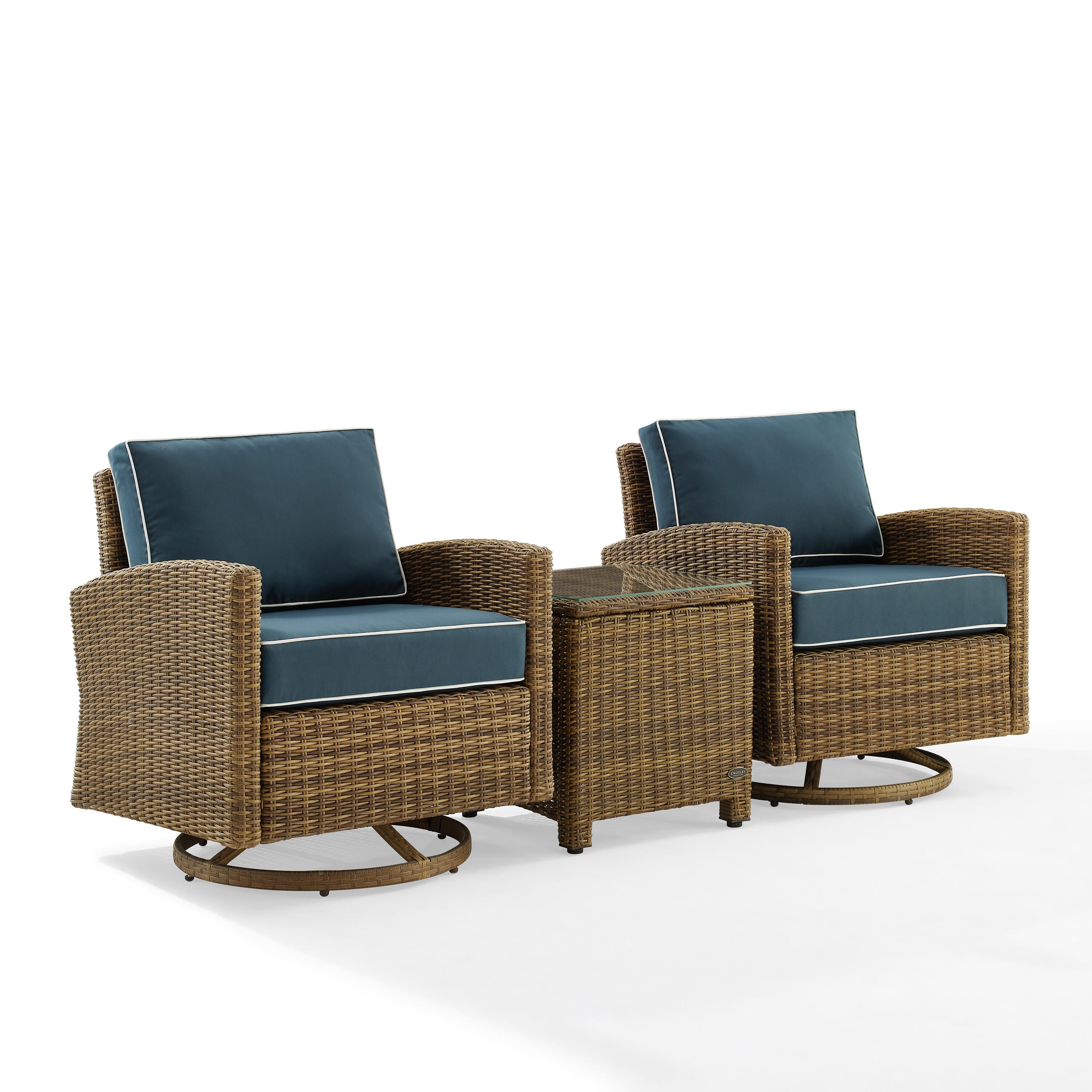Bradenton Outdoor Swivel Rocker Chairs with End Table, Navy, large