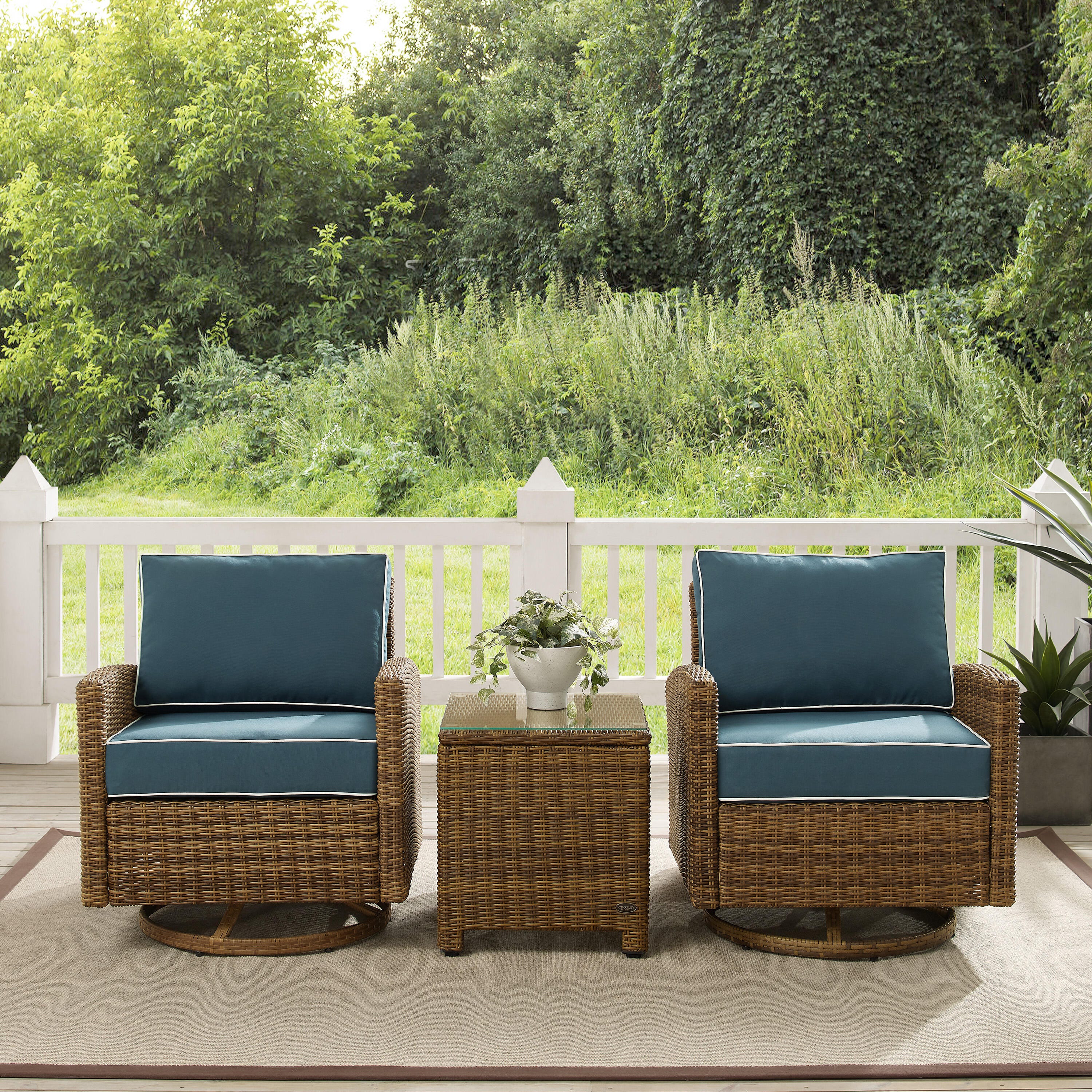 Bradenton Outdoor Swivel Rocker Chairs with End Table, Navy, large