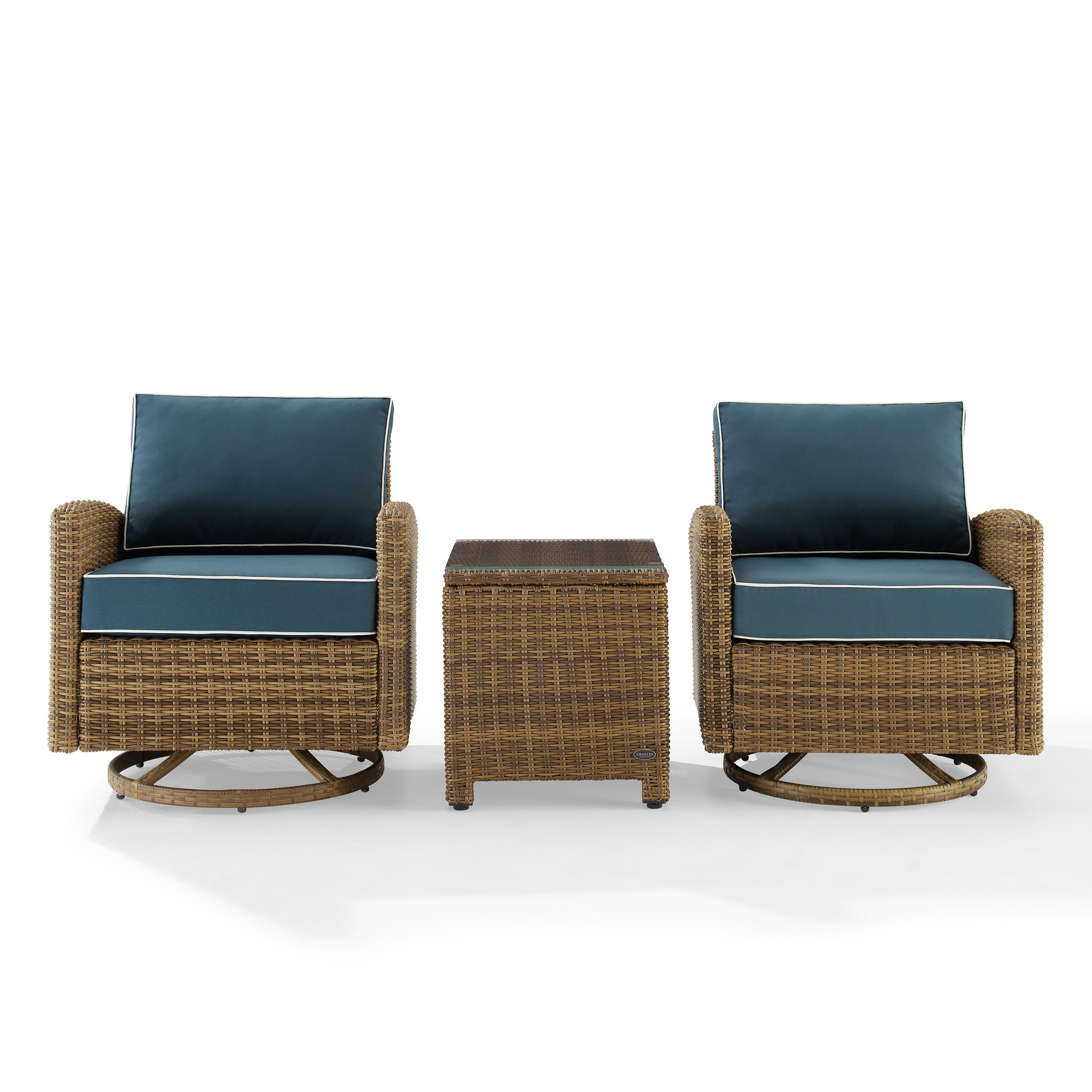 Bradenton Outdoor Swivel Rocker Chairs with End Table, Navy, large