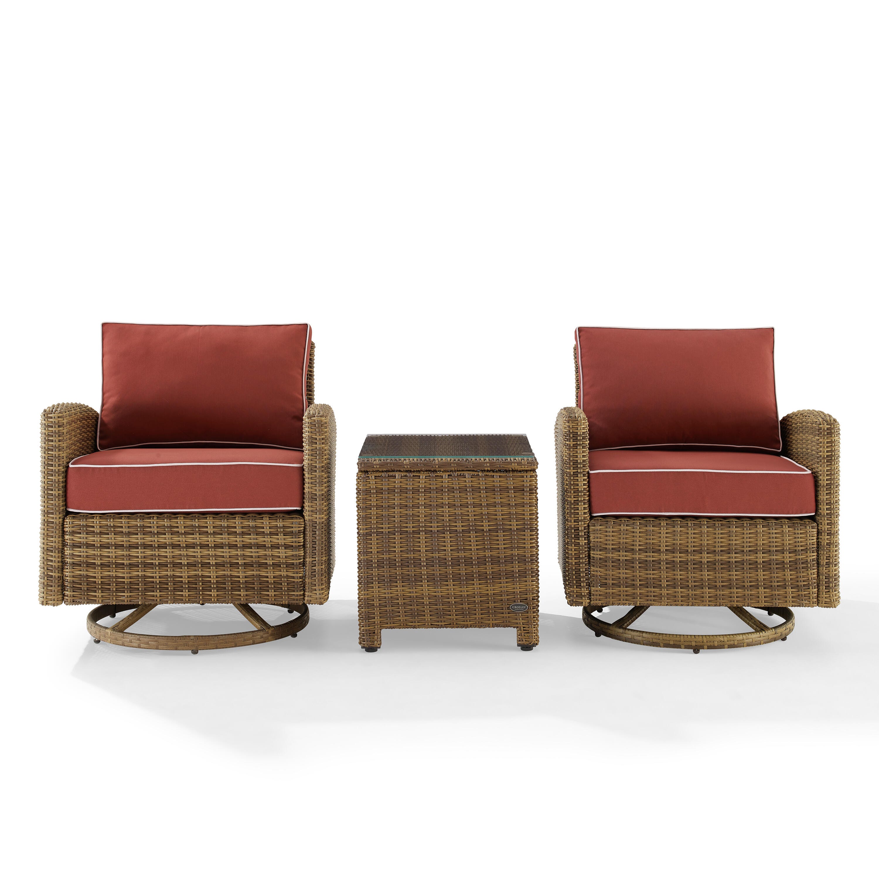 Bradenton Outdoor Swivel Rocker Chairs with End Table, Sangria, large