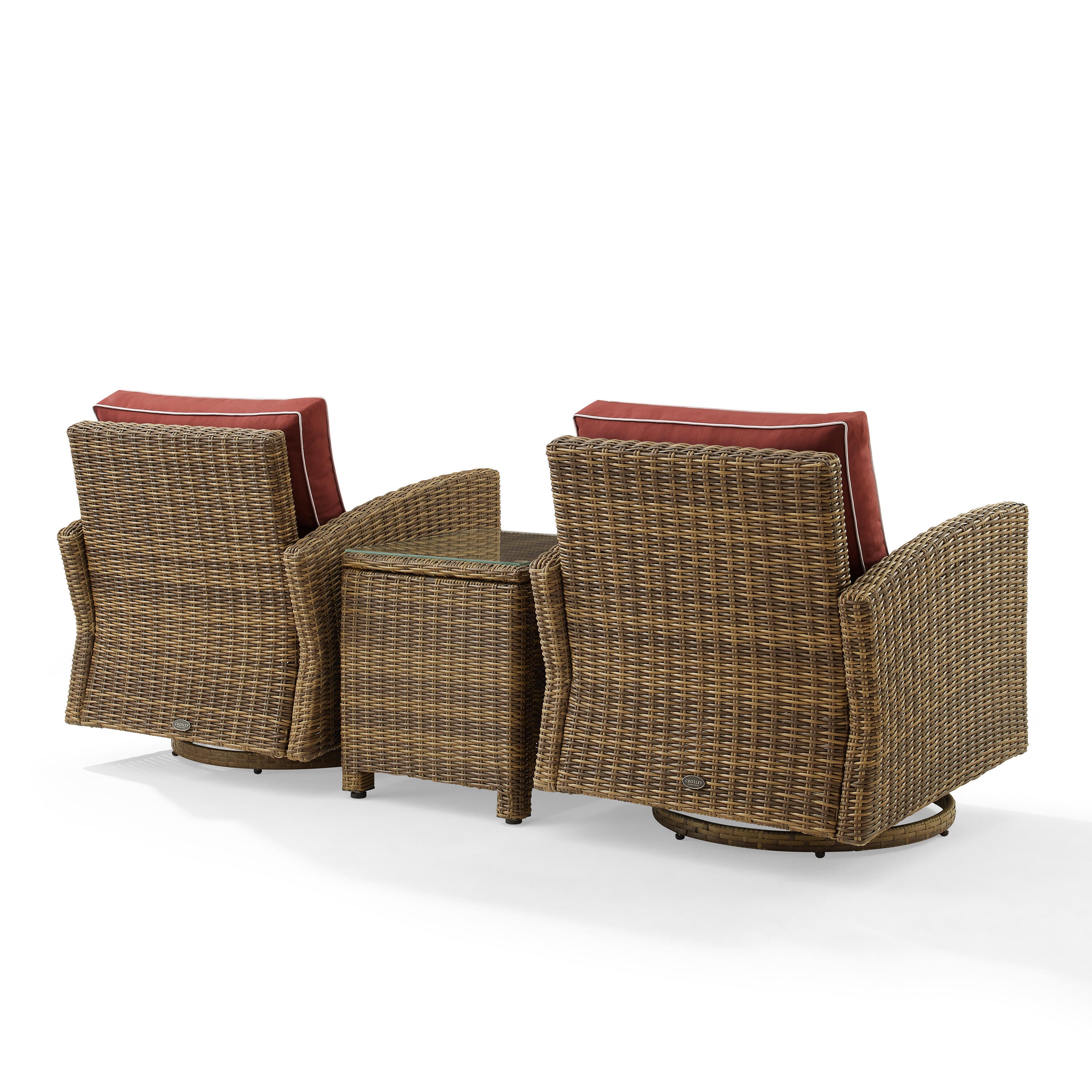 Bradenton Outdoor Swivel Rocker Chairs with End Table, Sangria, large