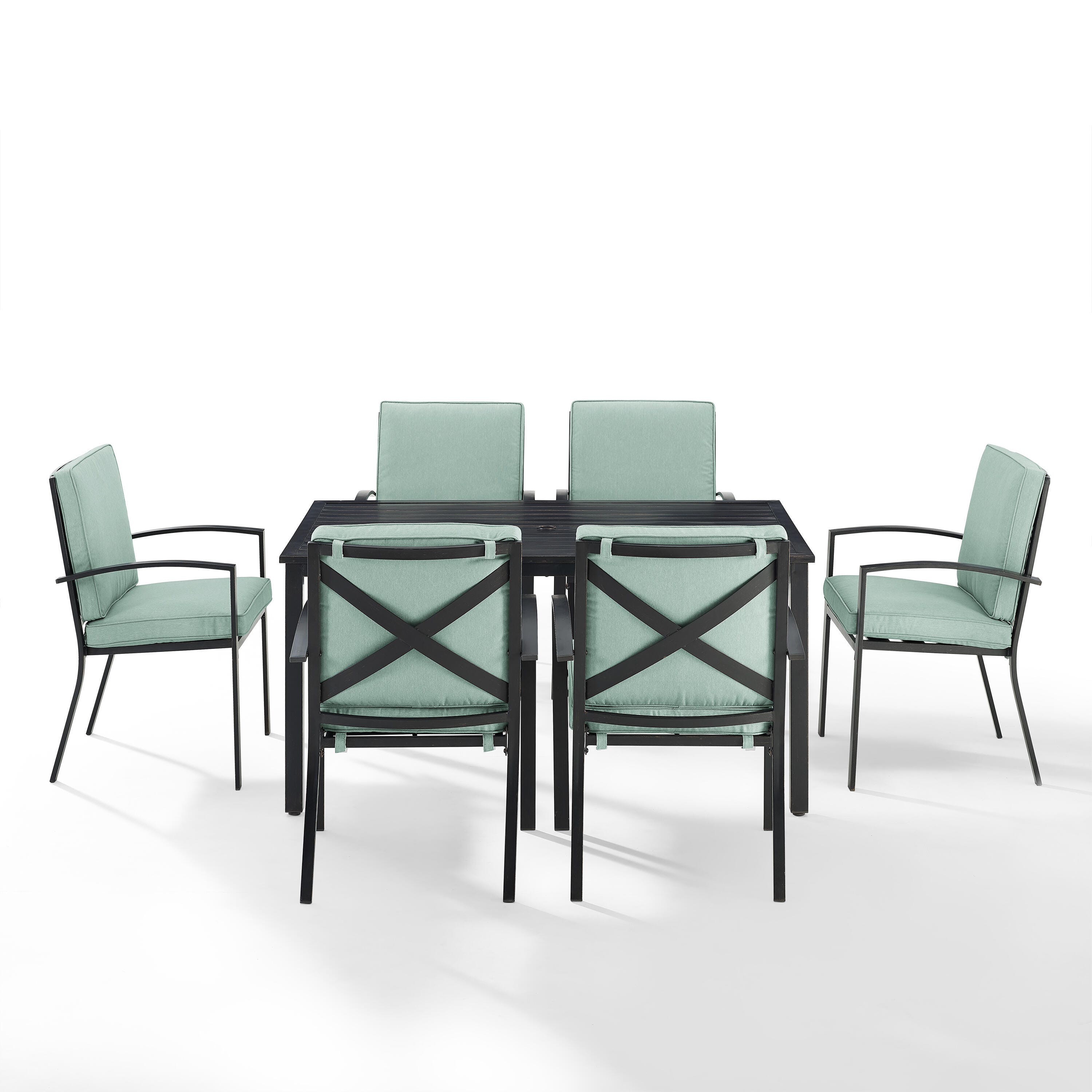 Crosley Furniture Kaplan Outdoor Dining Table and 6 Dining Chairs, Mist, large