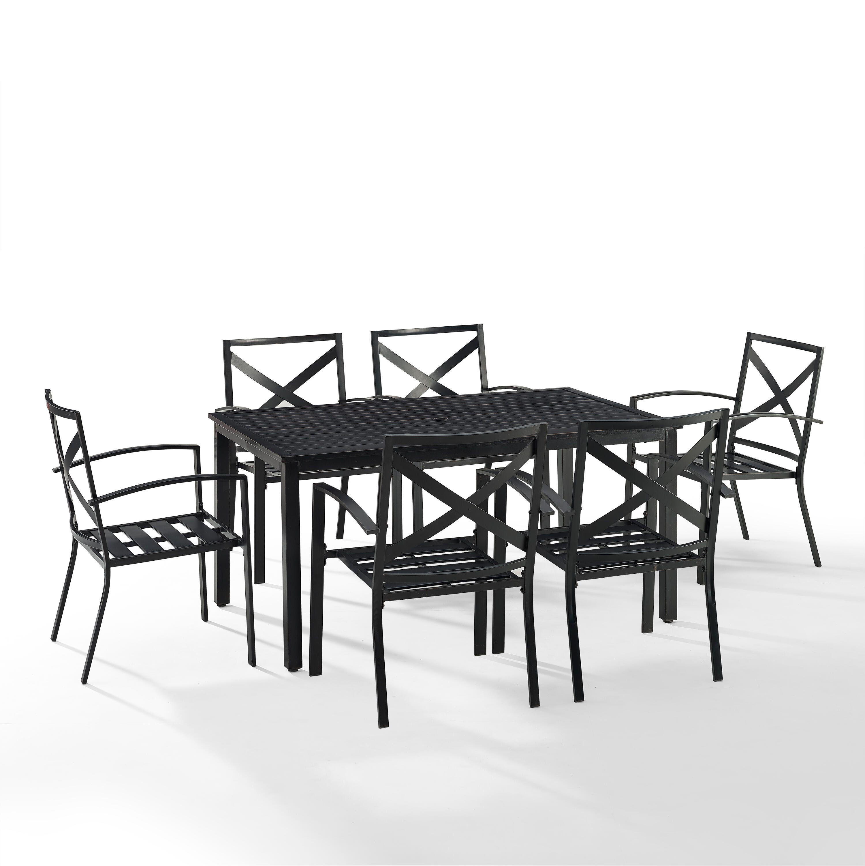 Crosley Furniture Kaplan Outdoor Dining Table and 6 Dining Chairs, Mist, large