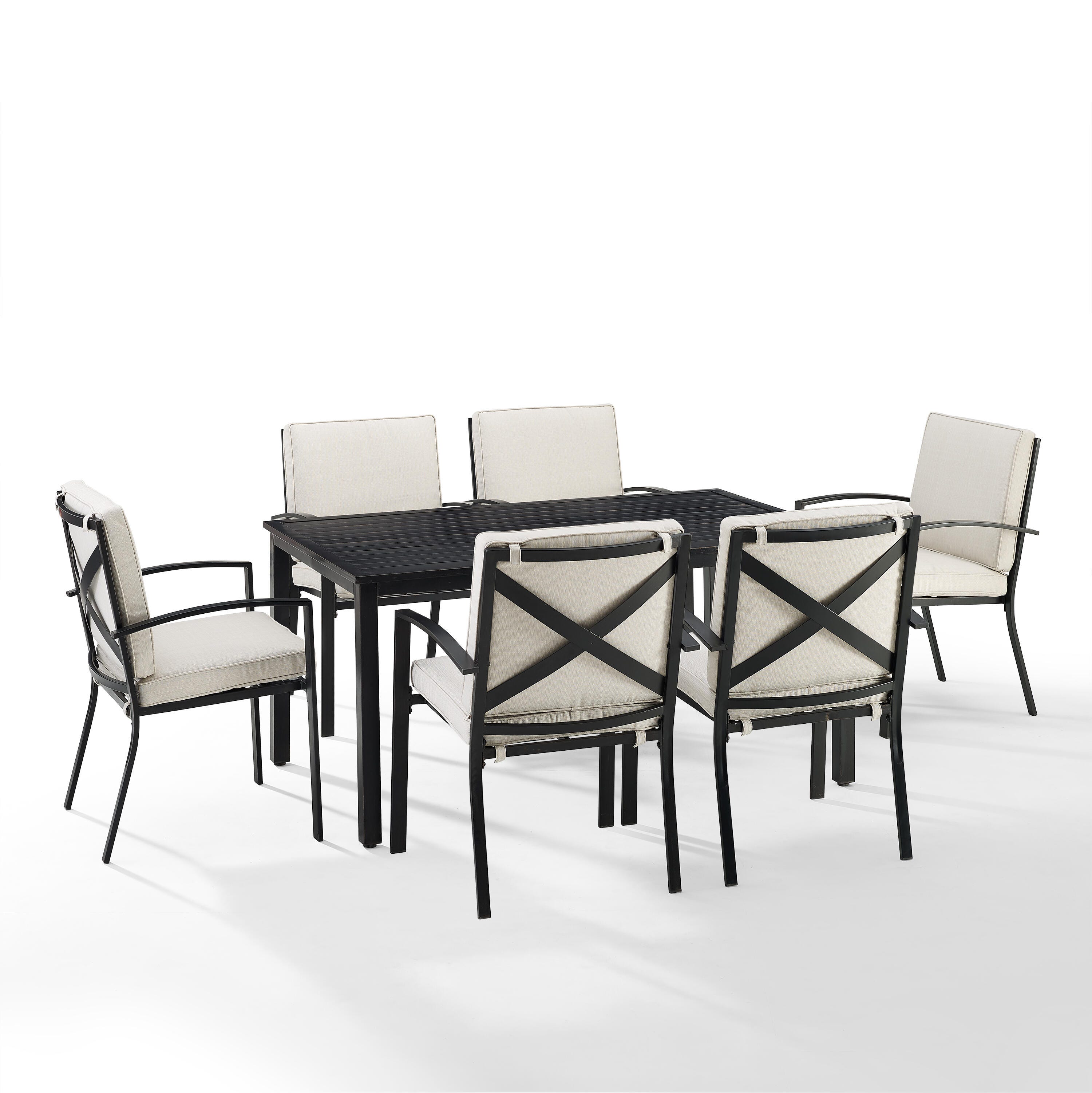 Crosley Furniture Kaplan Outdoor Dining Table and 6 Dining Chairs, Oatmeal, large
