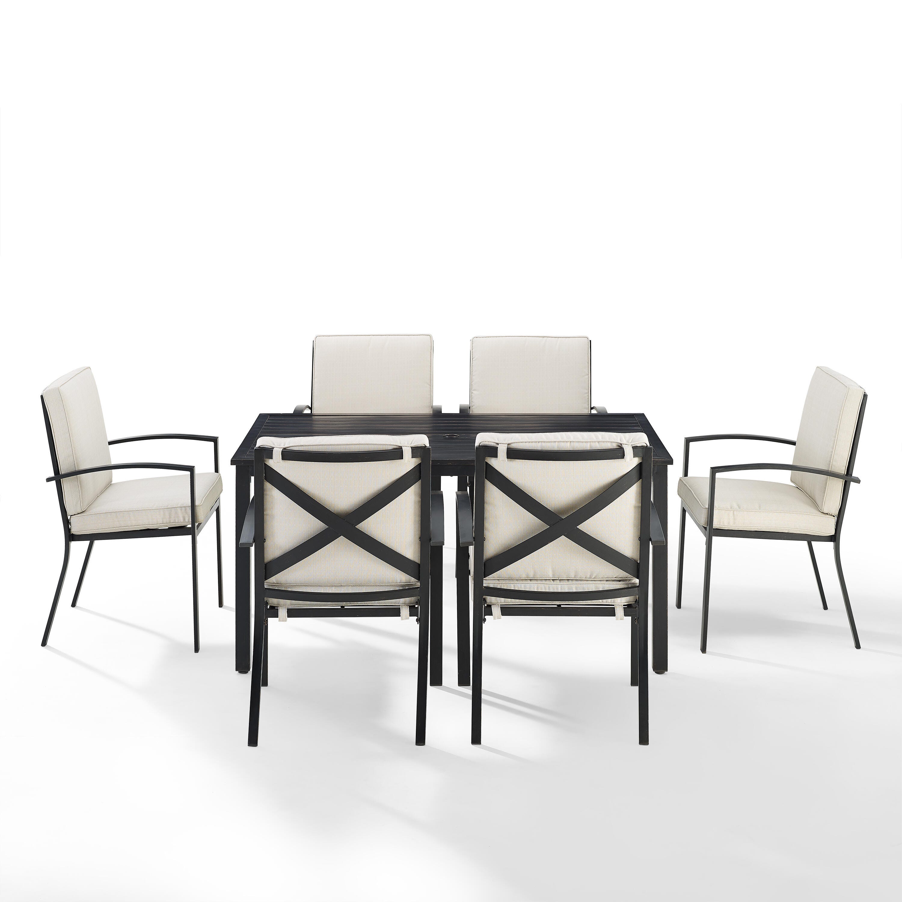 Crosley Furniture Kaplan Outdoor Dining Table and 6 Dining Chairs, Oatmeal, large