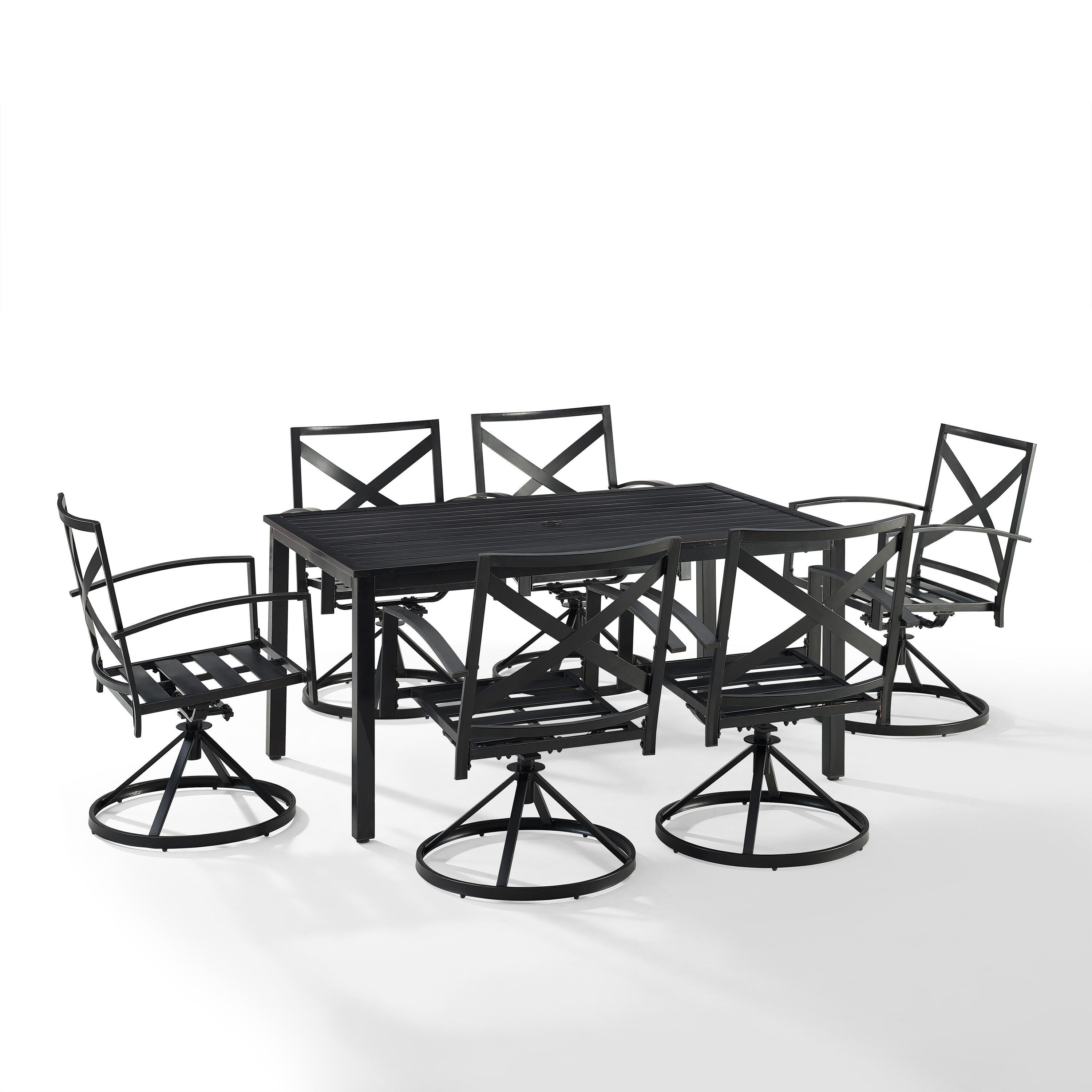 Crosley Furniture Kaplan Outdoor Dining Table and 6 Swivel Chairs, Mist, large