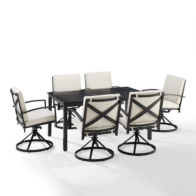 Crosley Furniture Kaplan Outdoor Dining Table and 6 Swivel Chairs