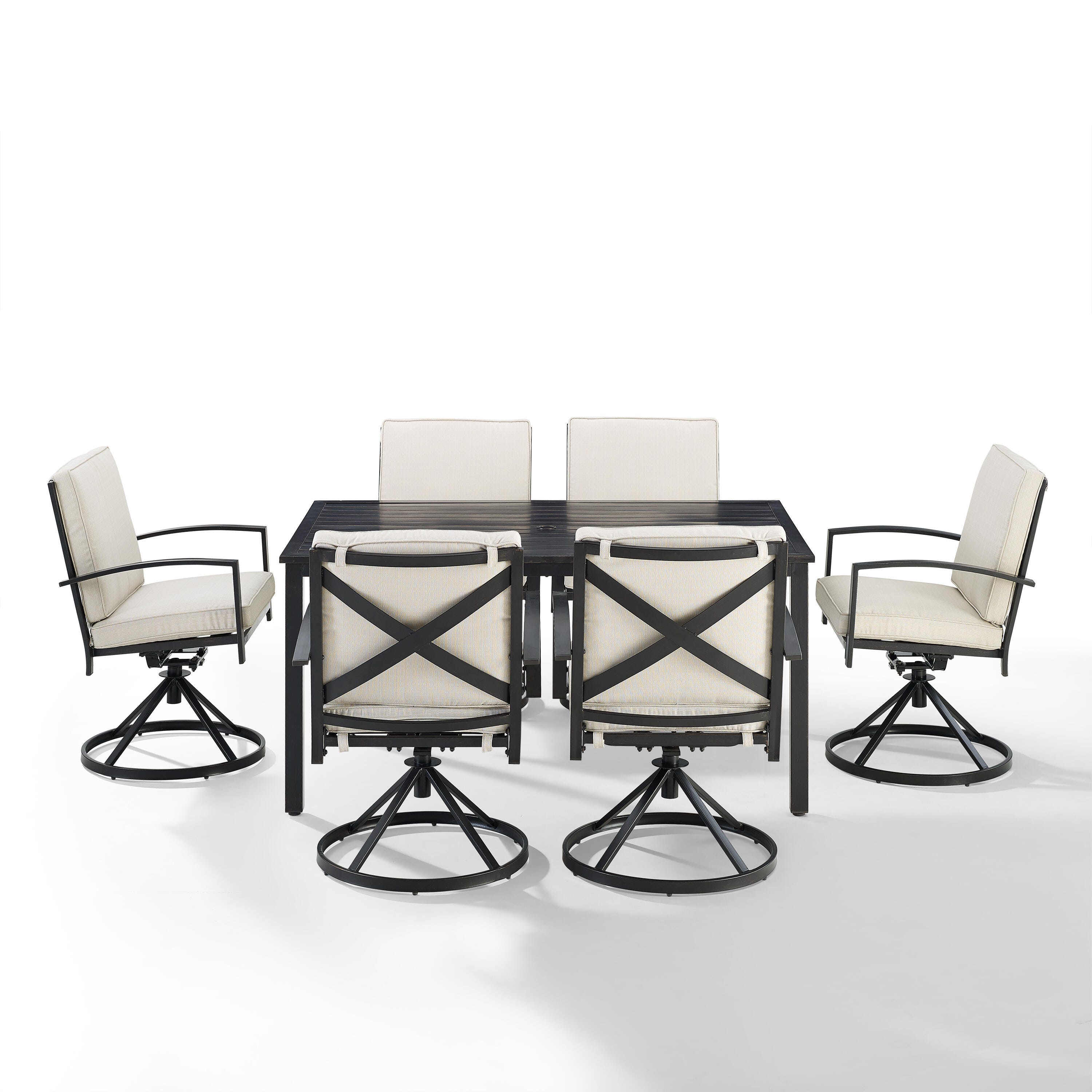 Crosley Furniture Kaplan Outdoor Dining Table and 6 Swivel Chairs, Oatmeal, large