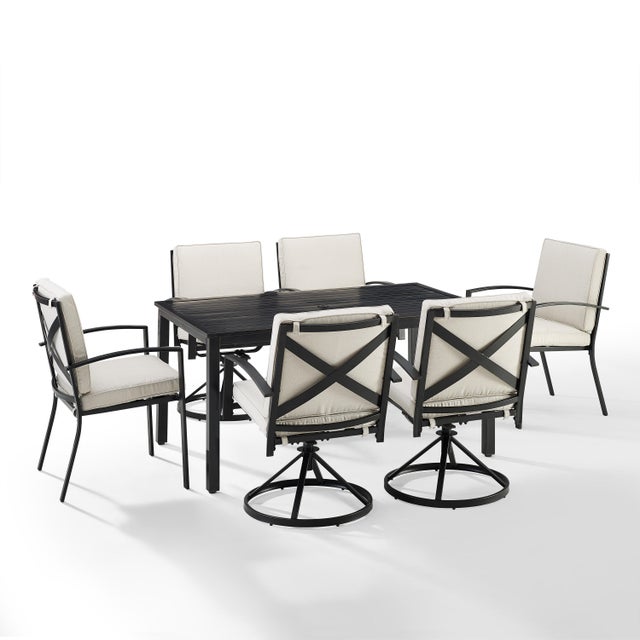 Crosley Furniture Kaplan Outdoor Dining Table and 4 Swivel Chairs and 2 Dining Chairs