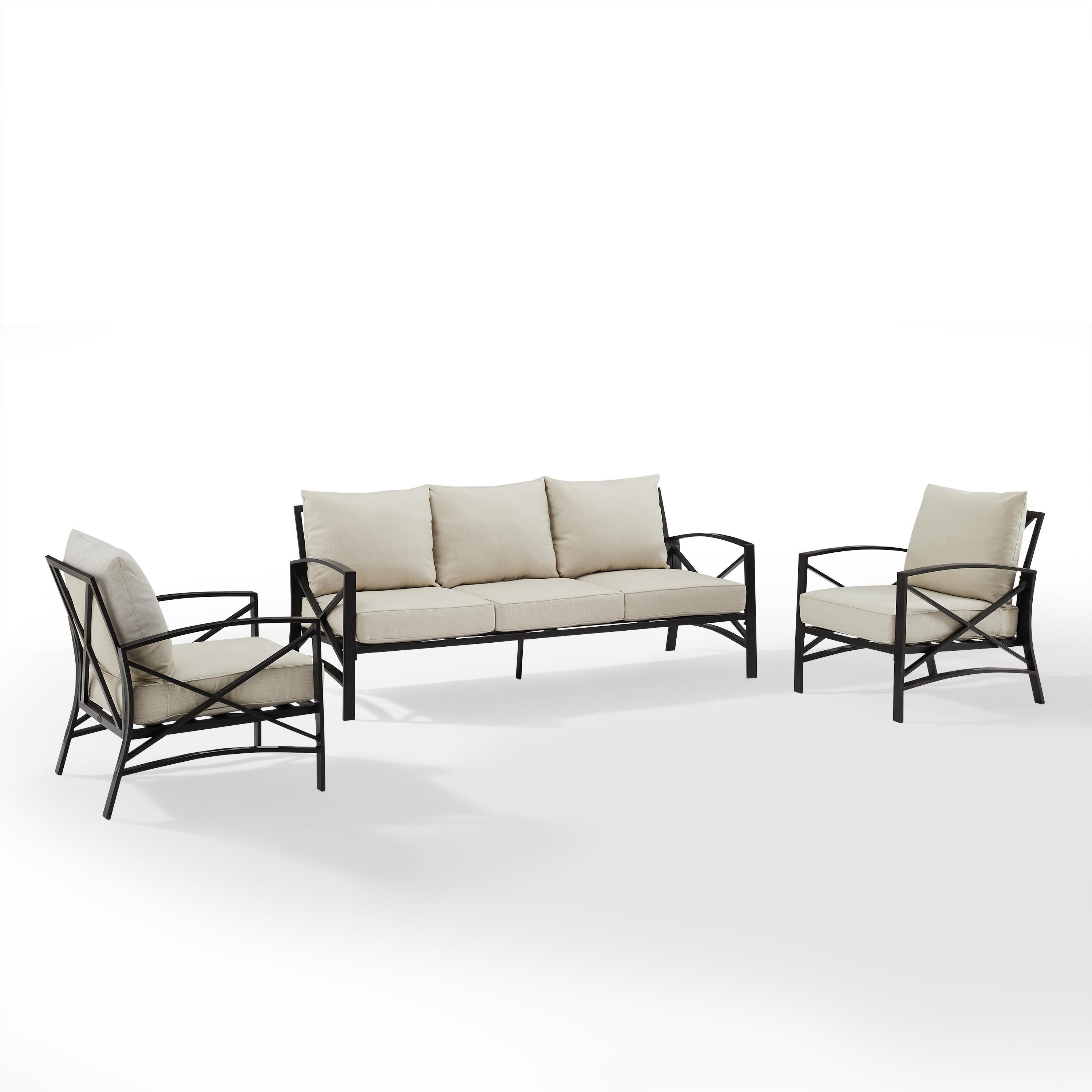 Kaplan Outdoor Sofa with 2 Chairs, Oatmeal, large