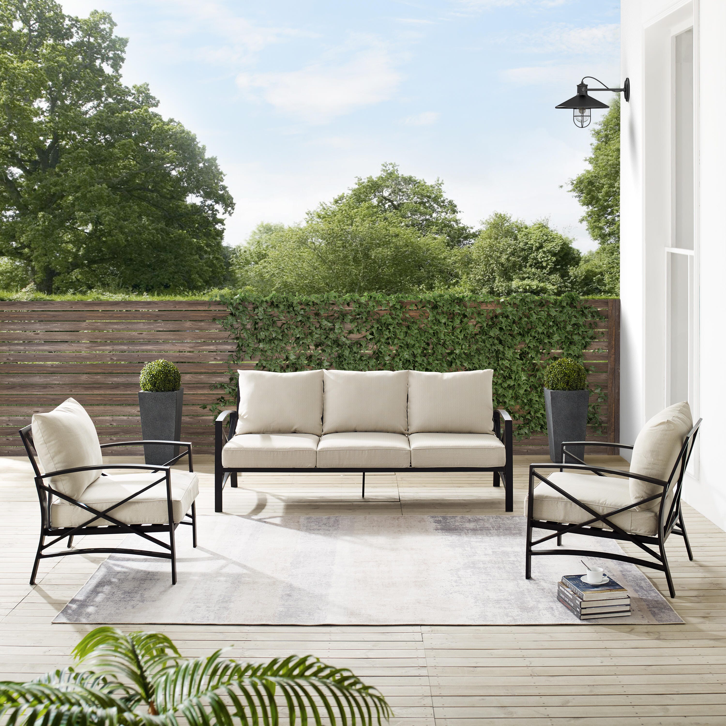 Kaplan Outdoor Sofa with 2 Chairs, Oatmeal, large