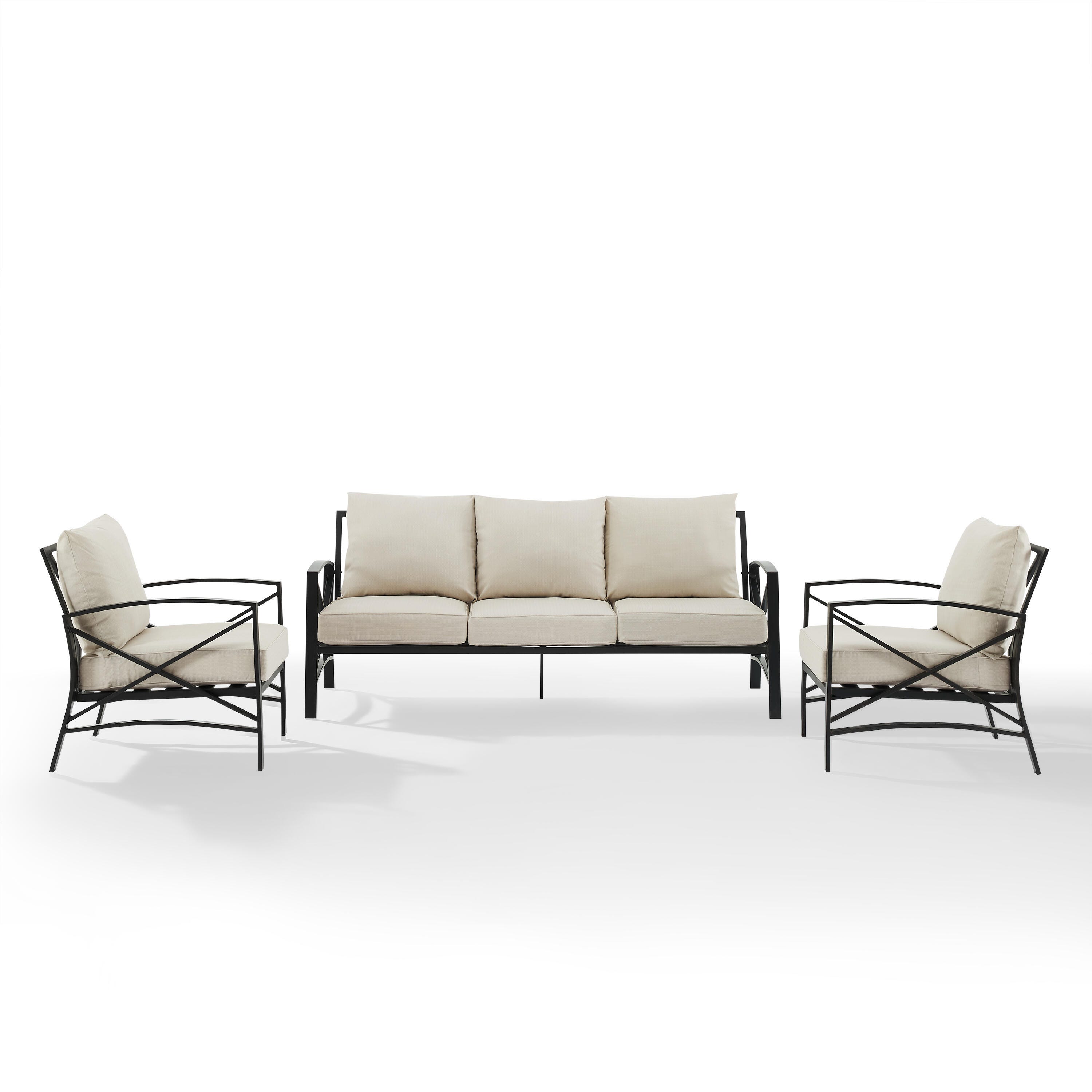Kaplan Outdoor Sofa with 2 Chairs, Oatmeal, large