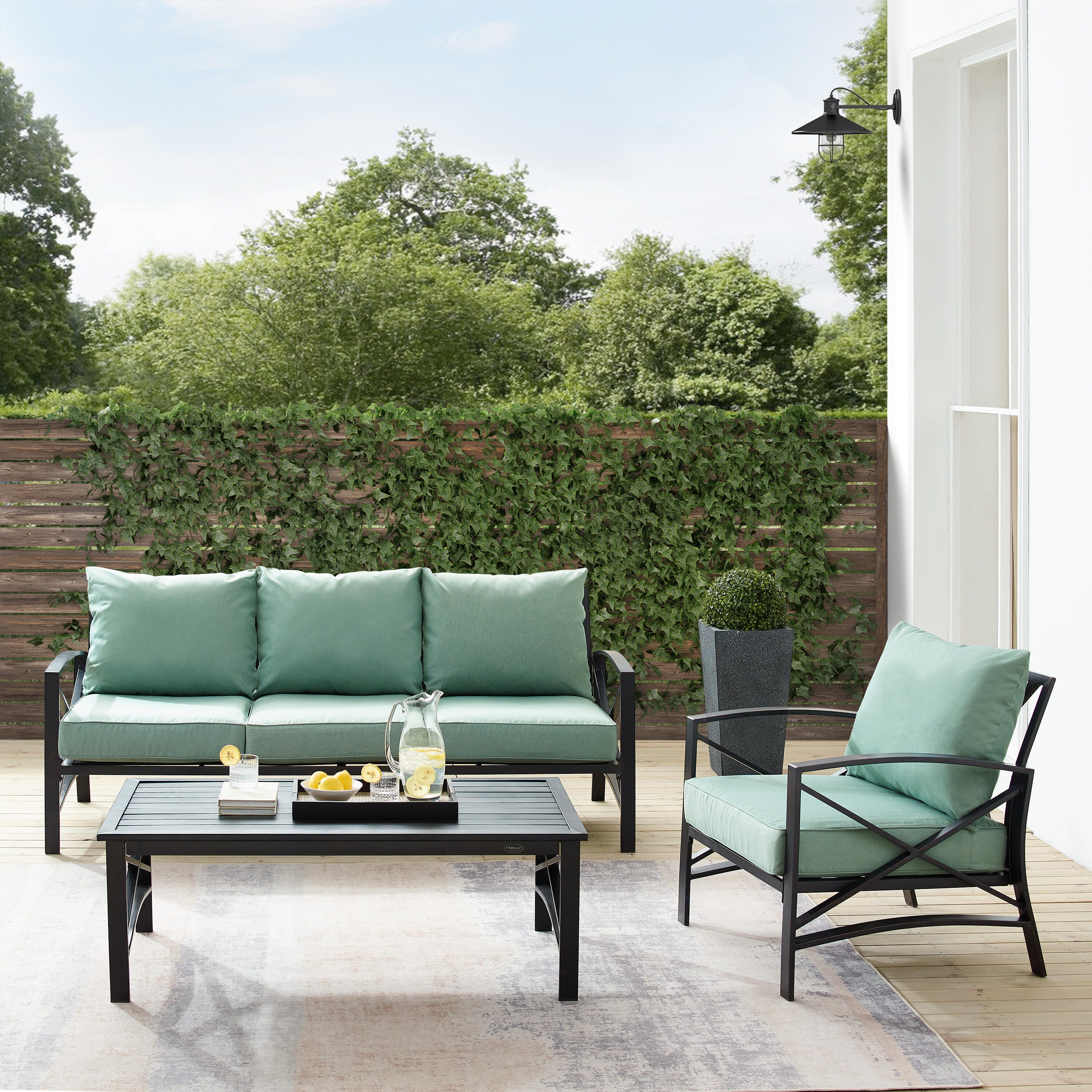Kaplan Outdoor Sofa with Coffee Table and 1 Chair, Mist, large