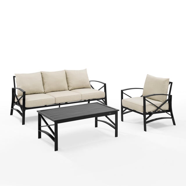 Kaplan Outdoor Sofa with Coffee Table and 1 Chair, Oatmeal