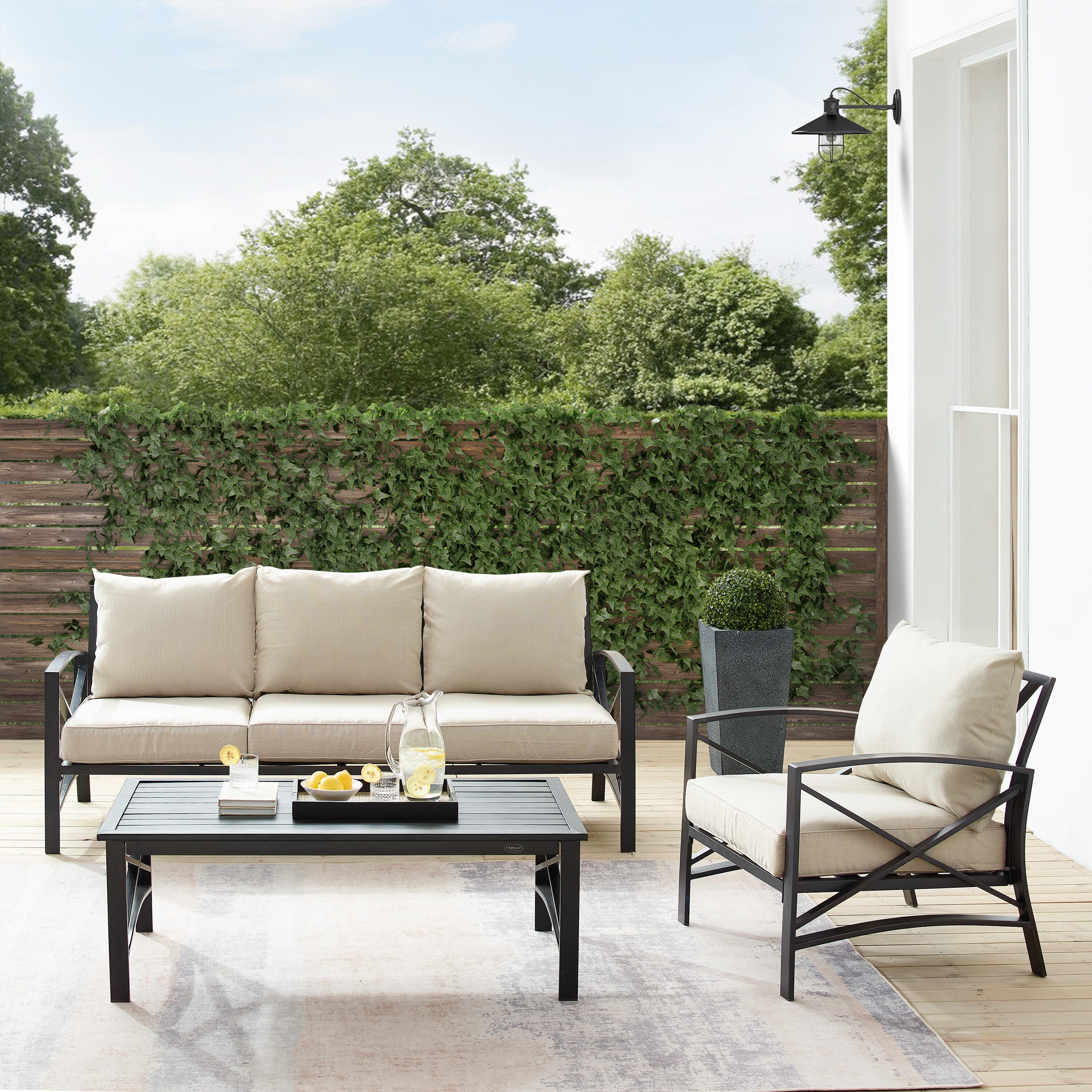 Kaplan Outdoor Sofa with Coffee Table and 1 Chair, Oatmeal, large