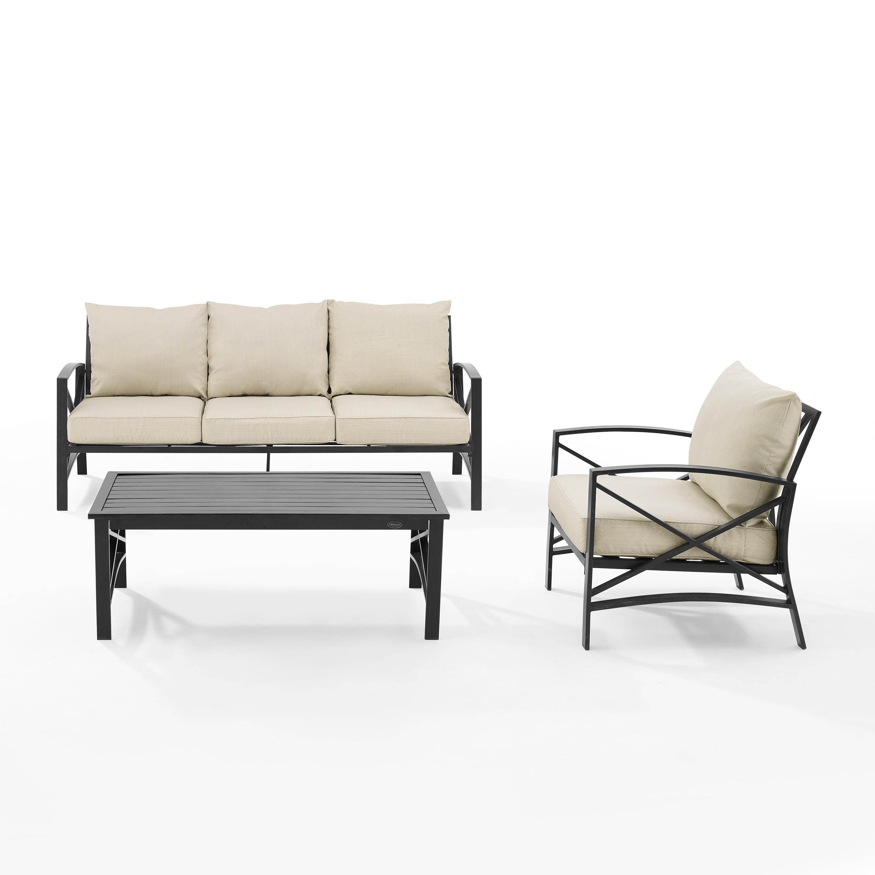 Kaplan Outdoor Sofa with Coffee Table and 1 Chair, Oatmeal, large