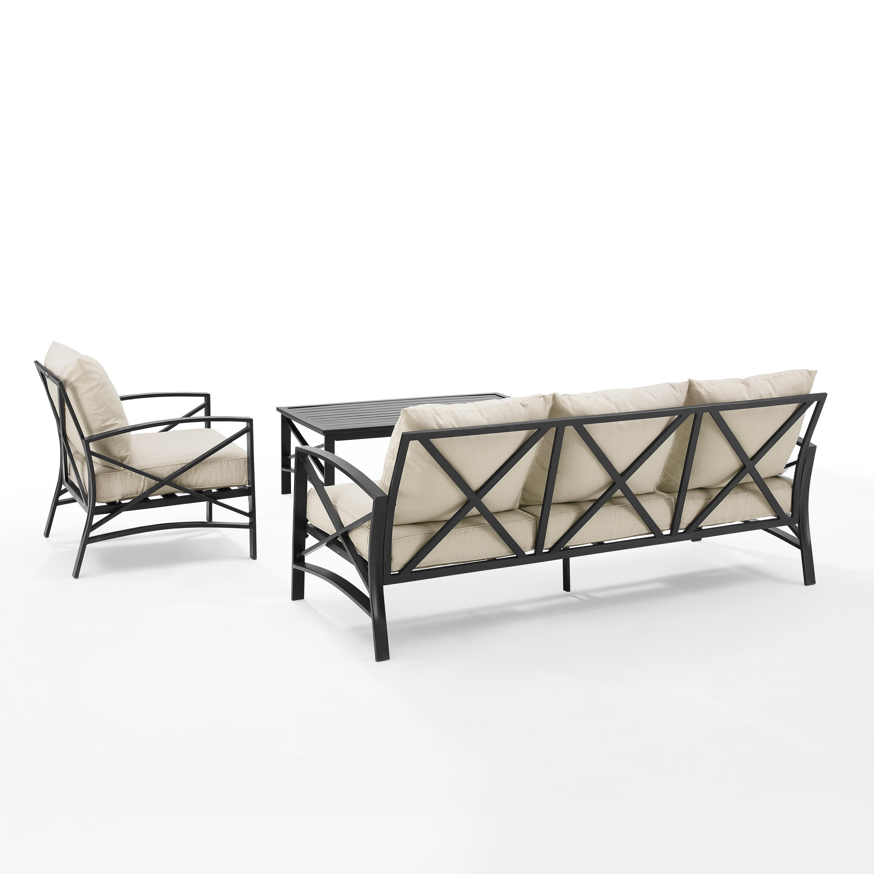 Kaplan Outdoor Sofa with Coffee Table and 1 Chair, Oatmeal, large