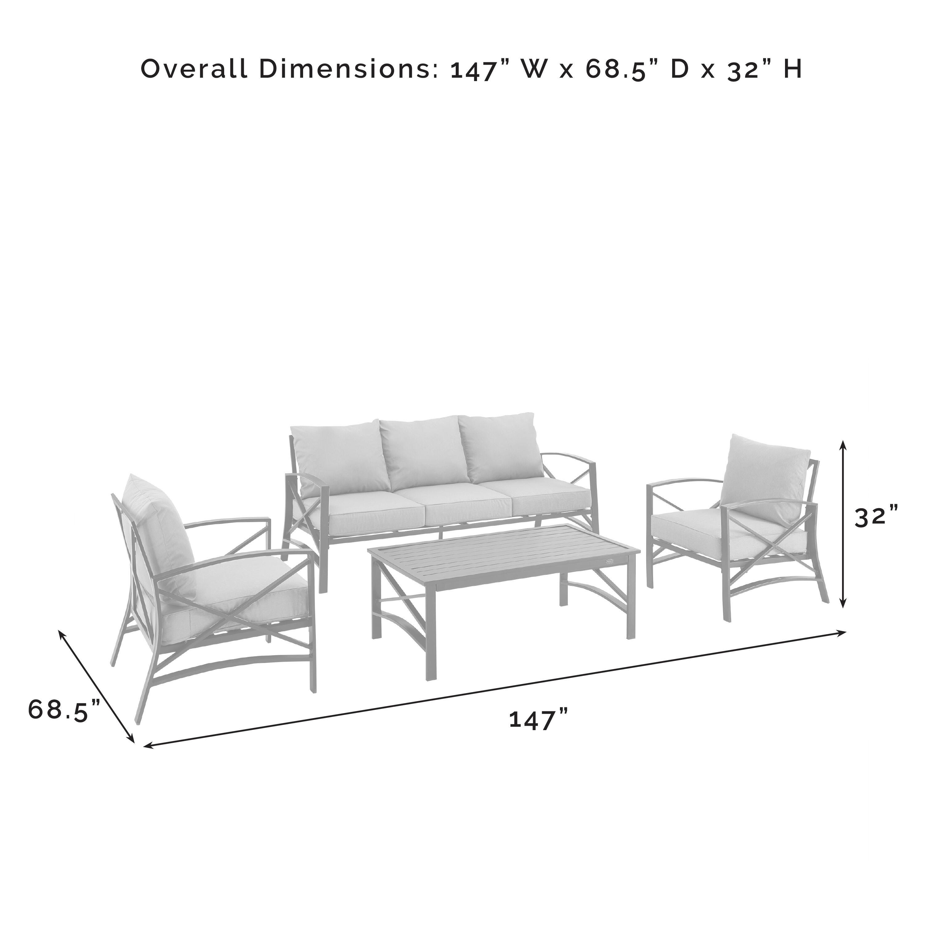 Crosley Furniture Kaplan Outdoor Sofa with Coffee Table and 2 Armchairs, Mist, large