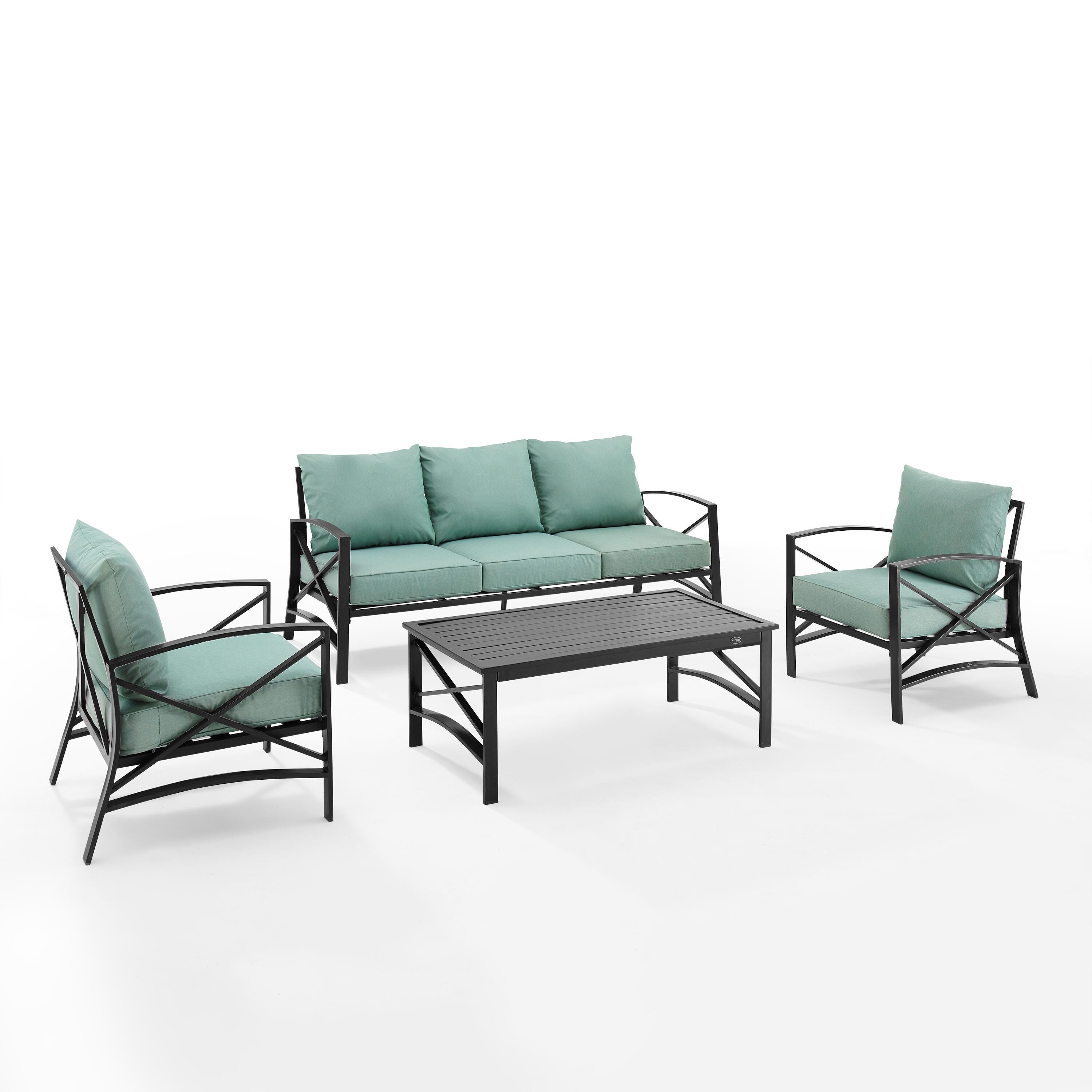 Crosley Furniture Kaplan Outdoor Sofa with Coffee Table and 2 Armchairs, Mist, large
