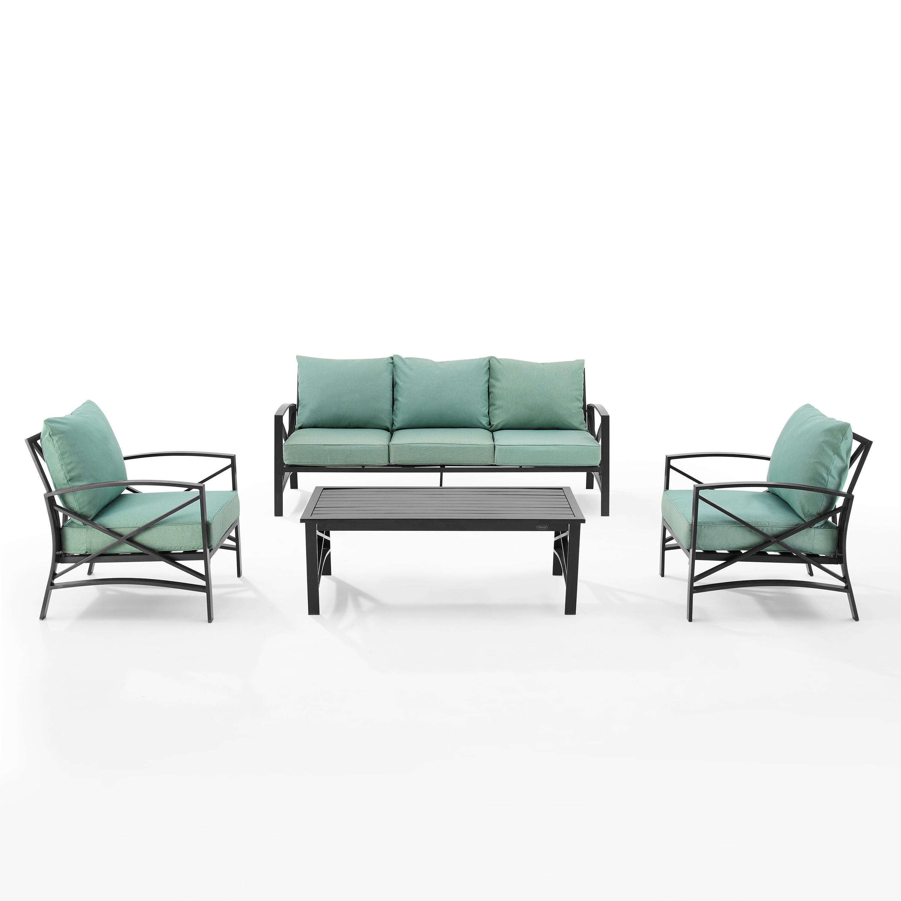 Crosley Furniture Kaplan Outdoor Sofa with Coffee Table and 2 Armchairs, Mist, large