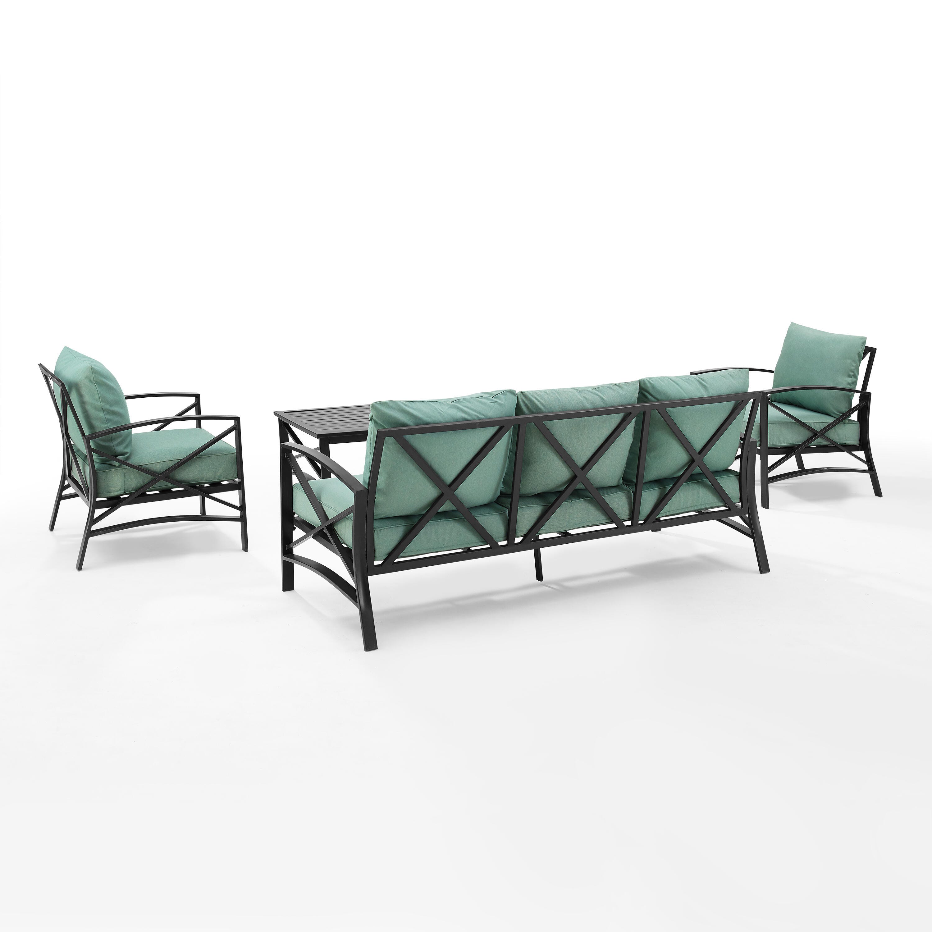Crosley Furniture Kaplan Outdoor Sofa with Coffee Table and 2 Armchairs, Mist, large