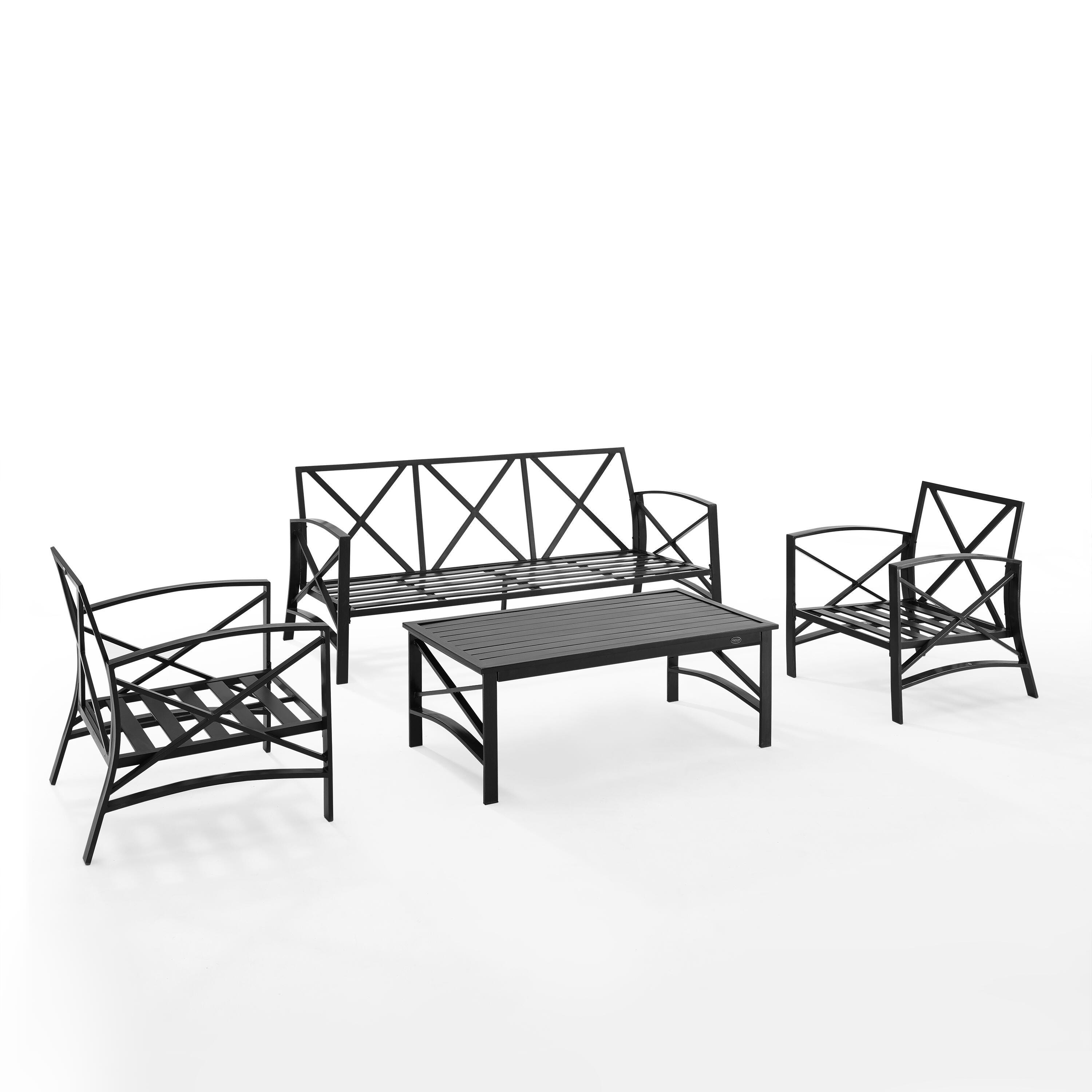 Crosley Furniture Kaplan Outdoor Sofa with Coffee Table and 2 Armchairs, Mist, large