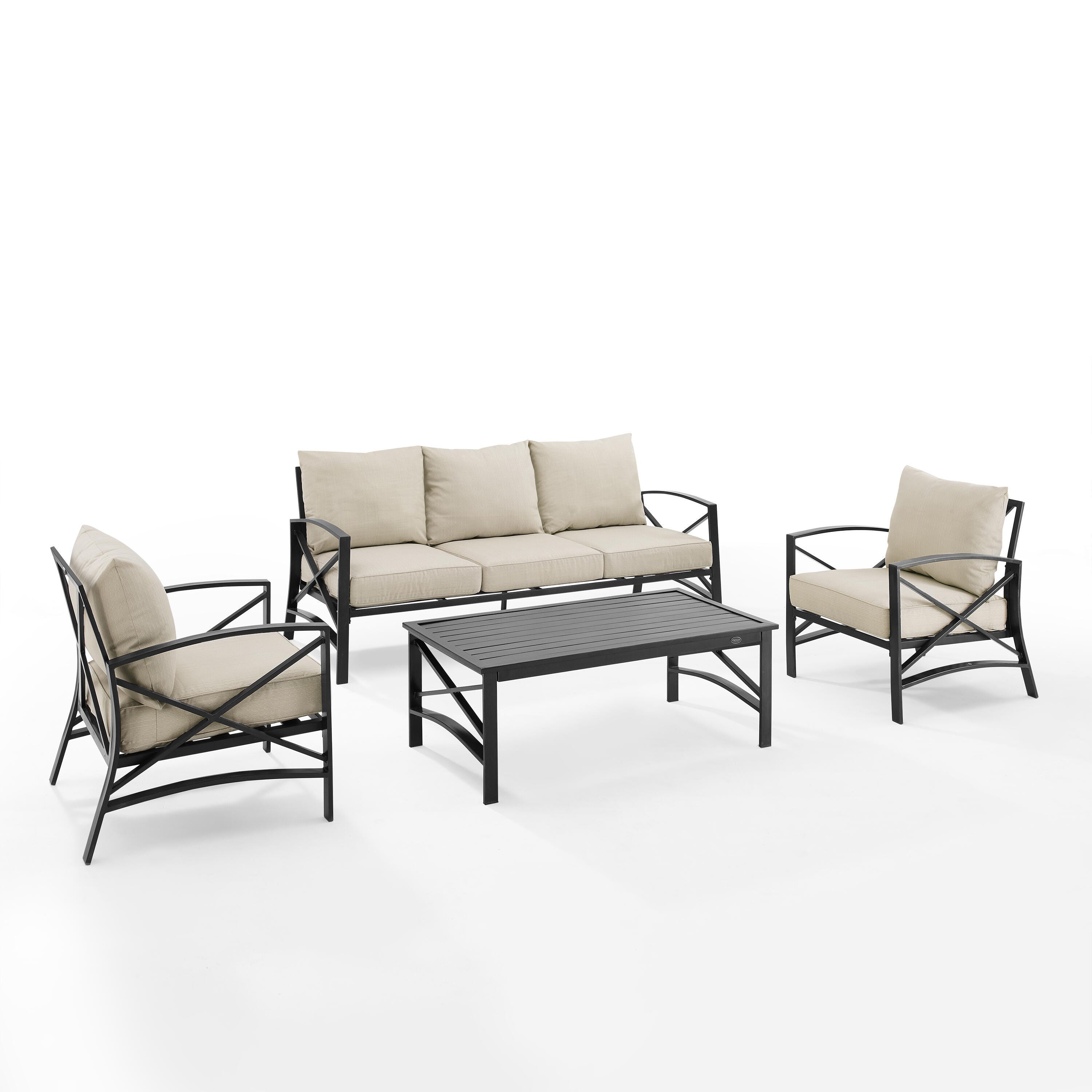 Crosley Furniture Kaplan Outdoor Sofa with Coffee Table and 2 Armchairs, Oatmeal, large