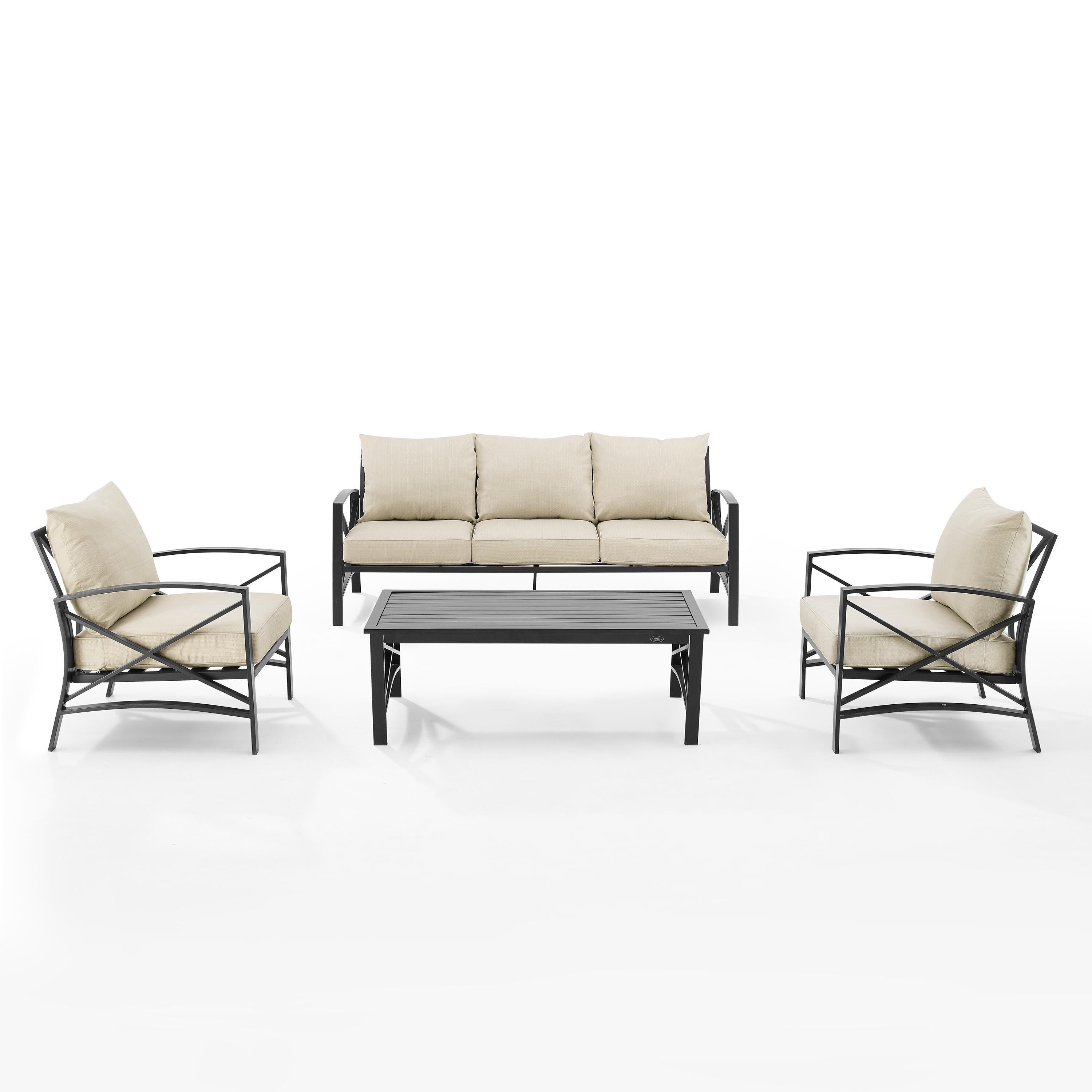 Crosley Furniture Kaplan Outdoor Sofa with Coffee Table and 2 Armchairs, Oatmeal, large