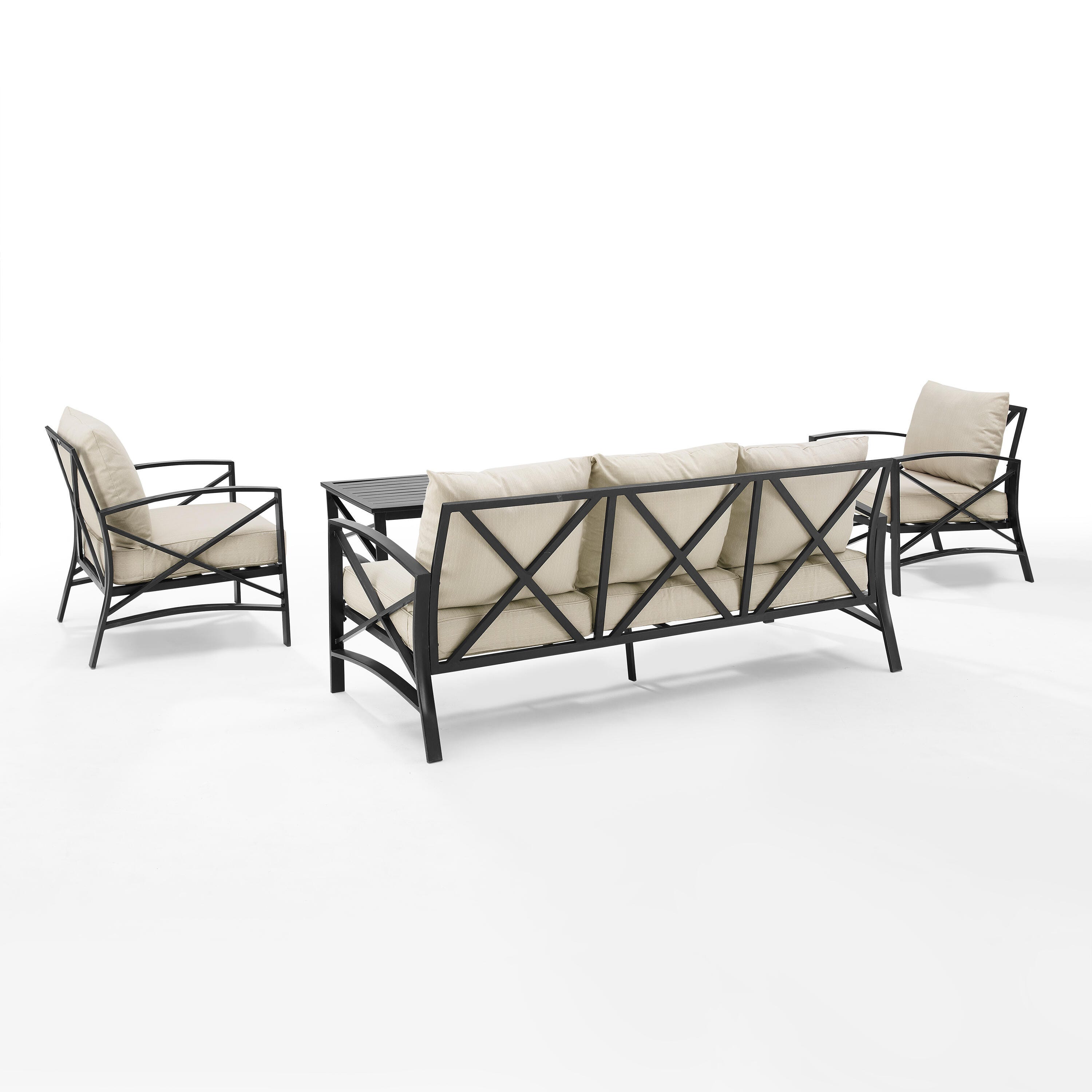 Crosley Furniture Kaplan Outdoor Sofa with Coffee Table and 2 Armchairs, Oatmeal, large