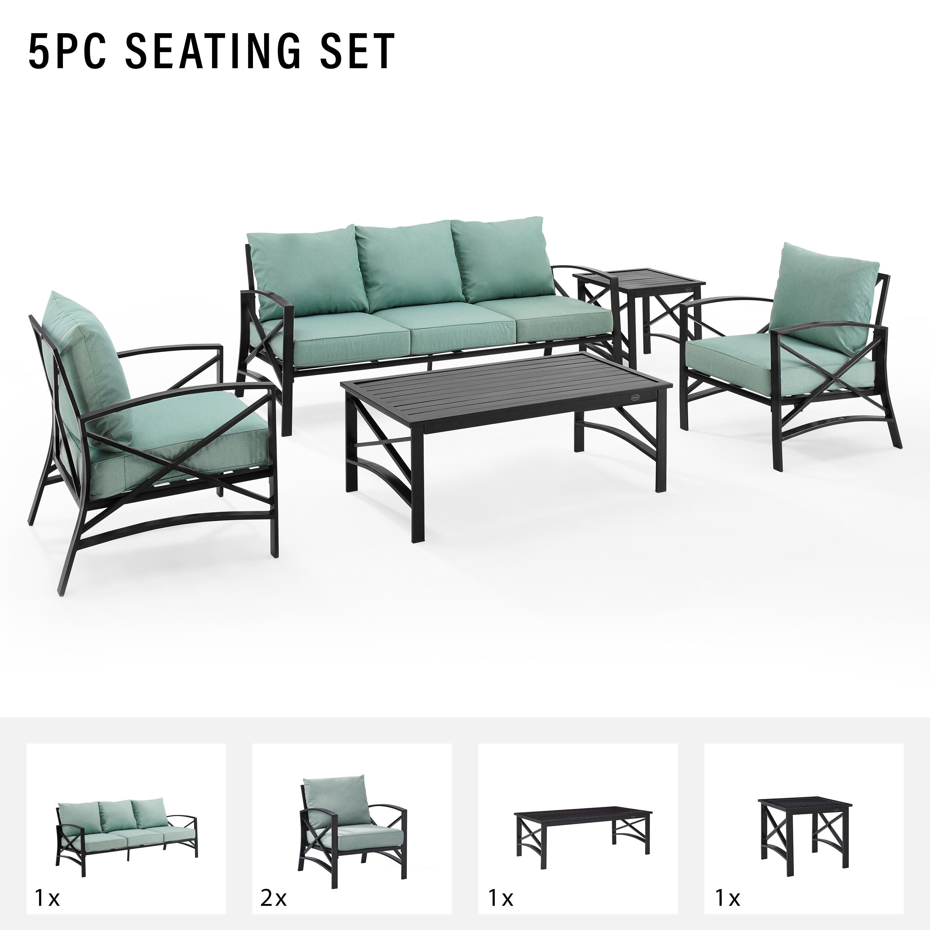 Crosley Furniture Kaplan Outdoor Conversation Set with Side Table, Mist, large