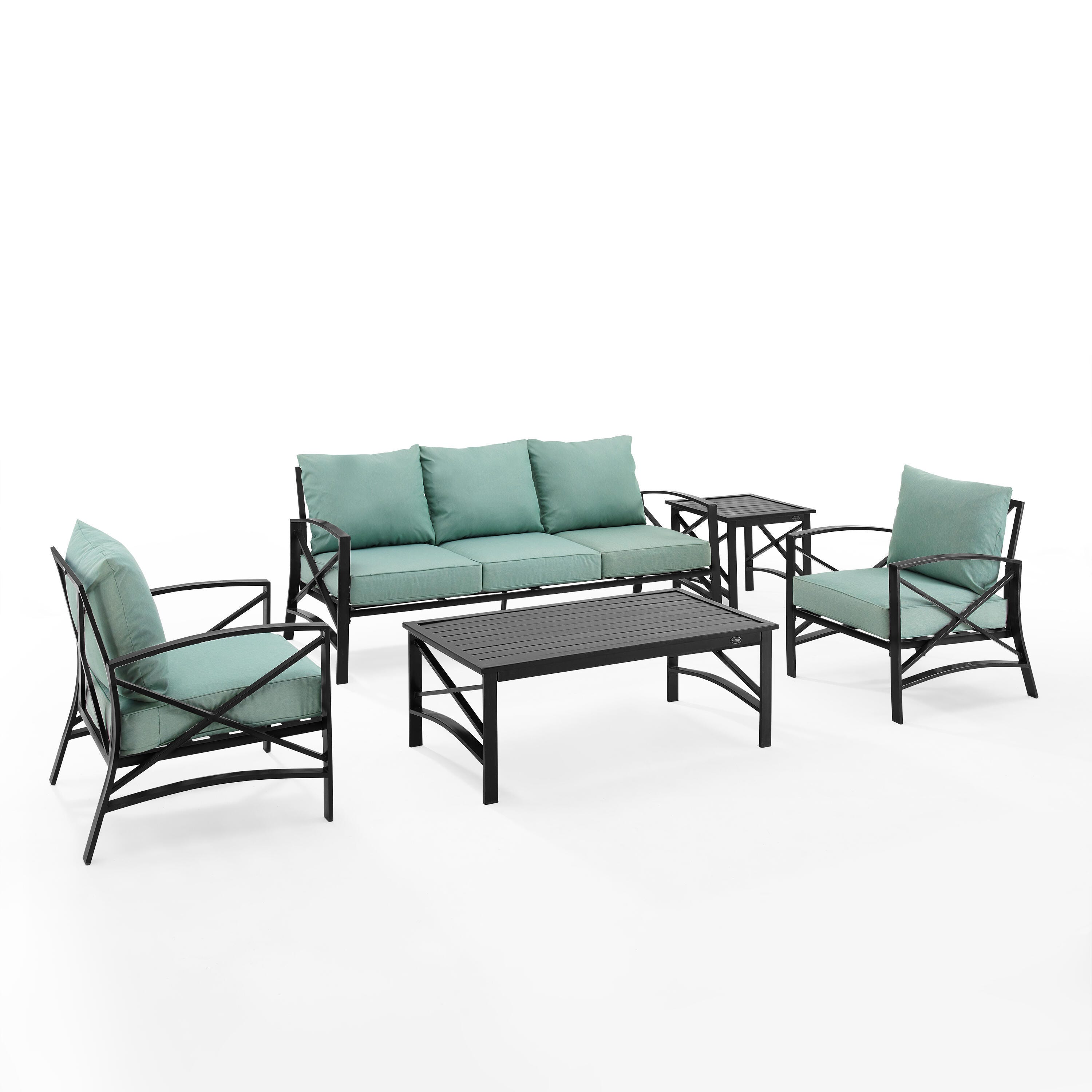 Crosley Furniture Kaplan Outdoor Conversation Set with Side Table, Mist, large