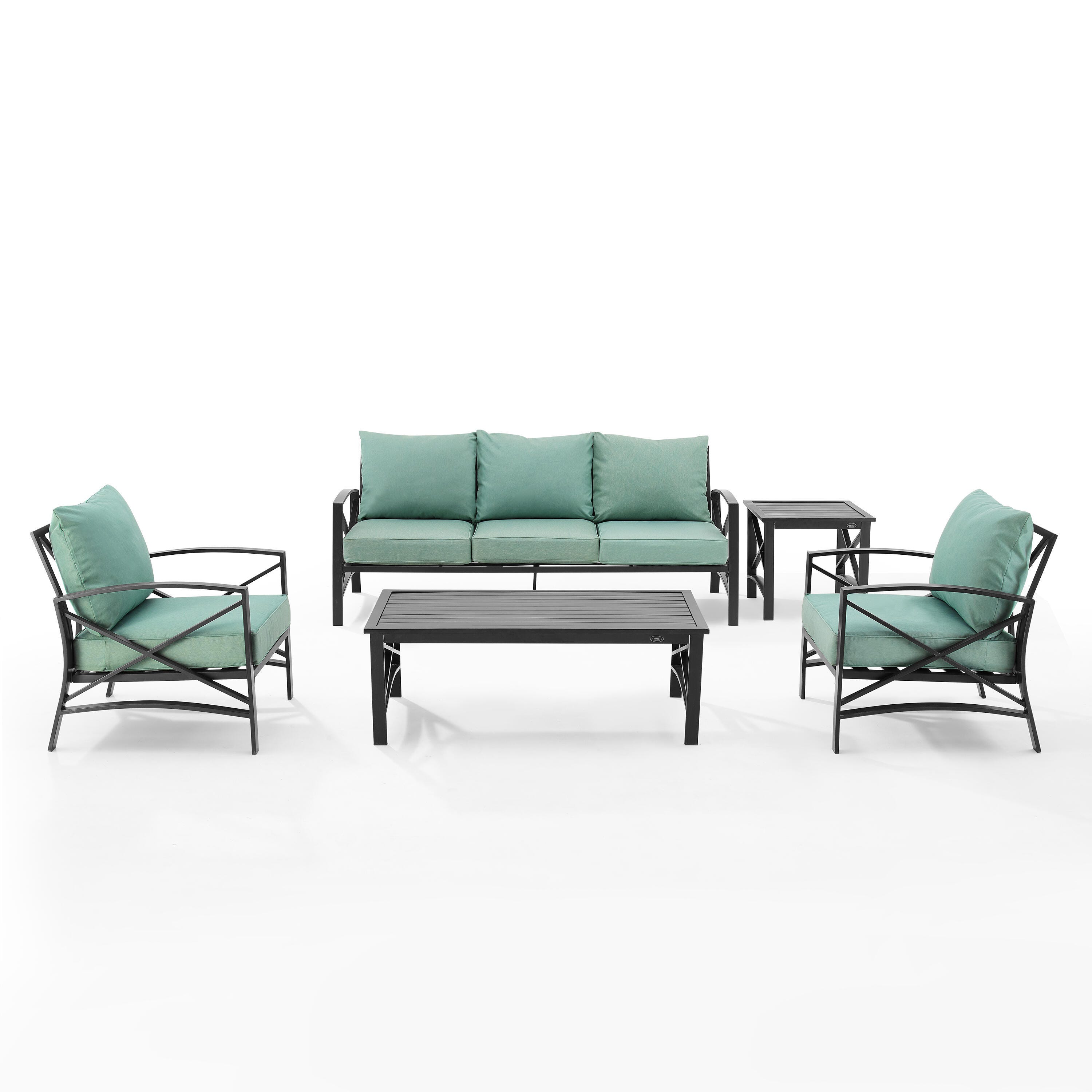 Crosley Furniture Kaplan Outdoor Conversation Set with Side Table, Mist, large