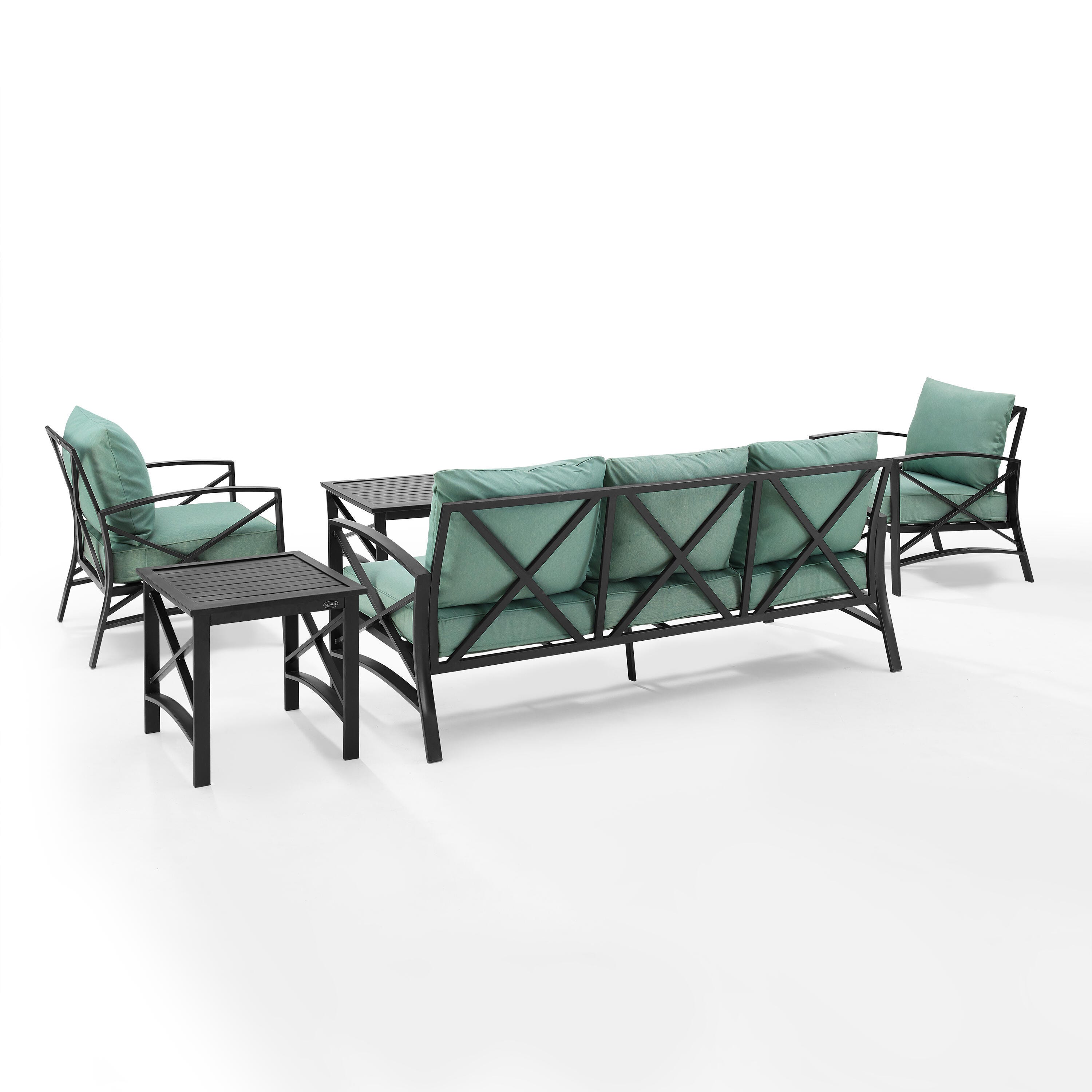 Crosley Furniture Kaplan Outdoor Conversation Set with Side Table, Mist, large