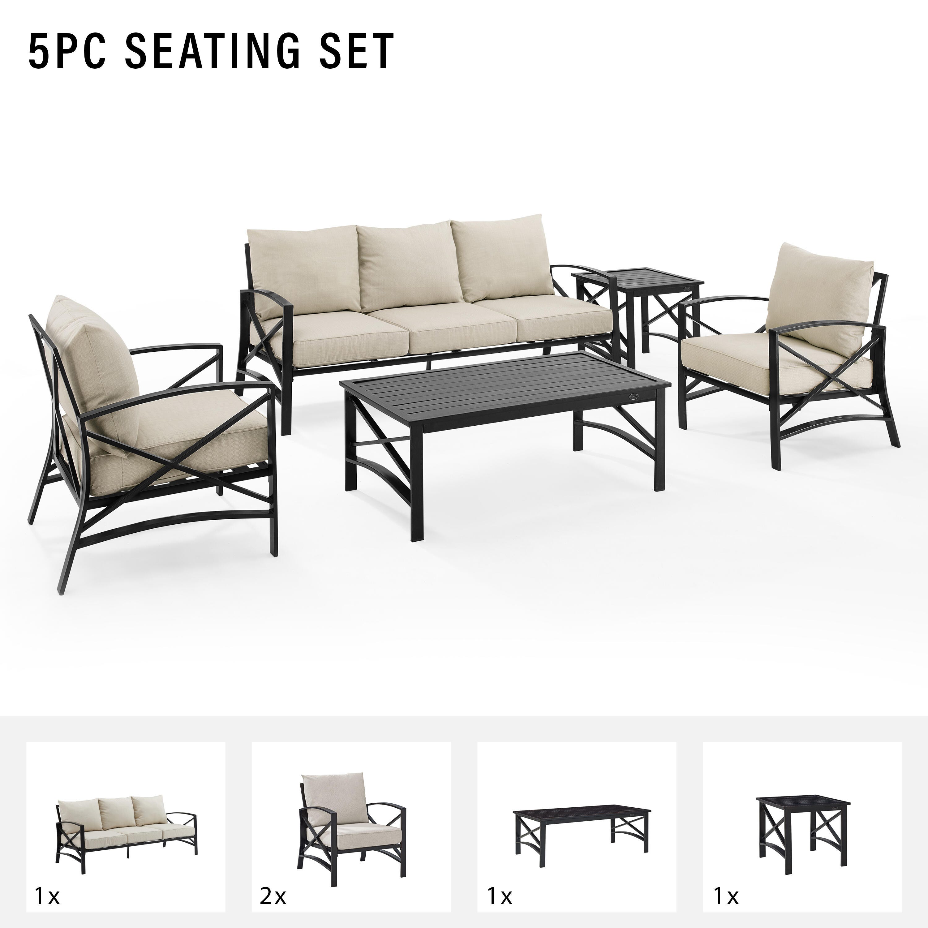 Crosley Furniture Kaplan Outdoor Conversation Set with Side Table, Oatmeal, large